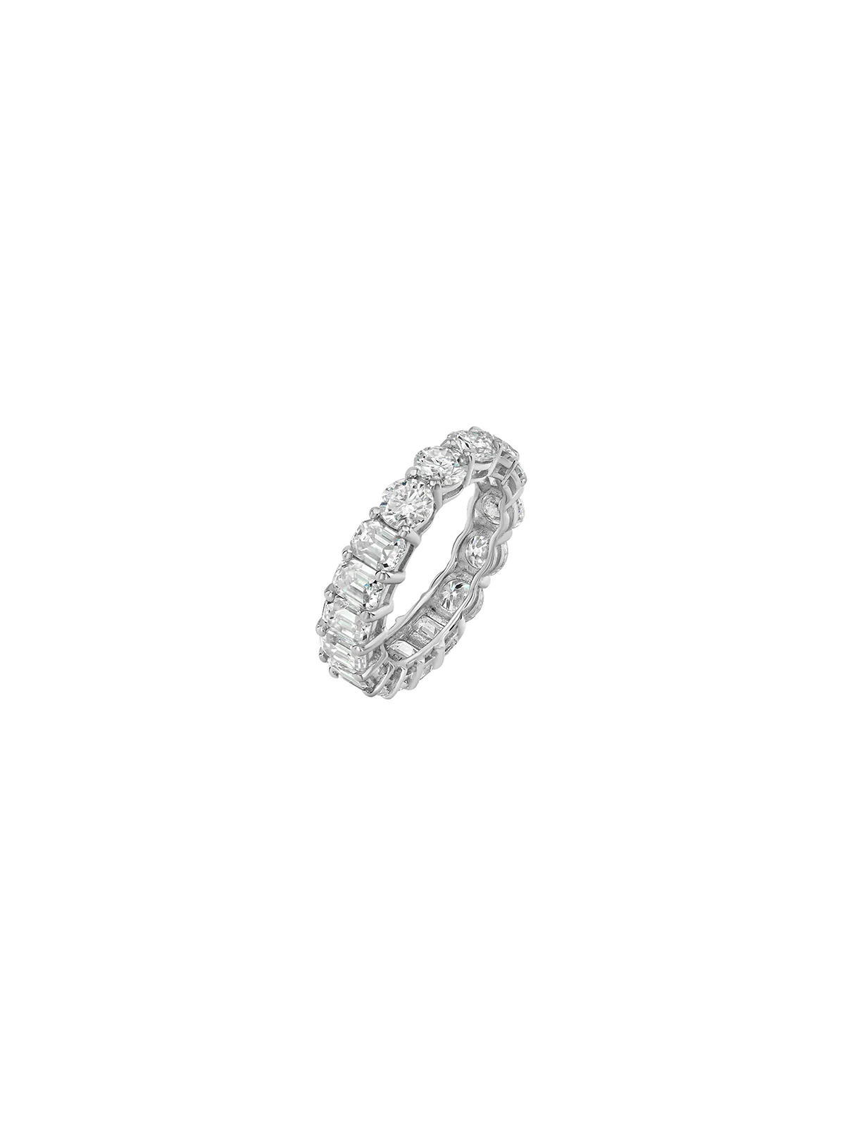 DEMI ROUND AND EMERALD-CUT ETERNITY BAND IN MOISSANITE, STERLING SILVER - Image 2