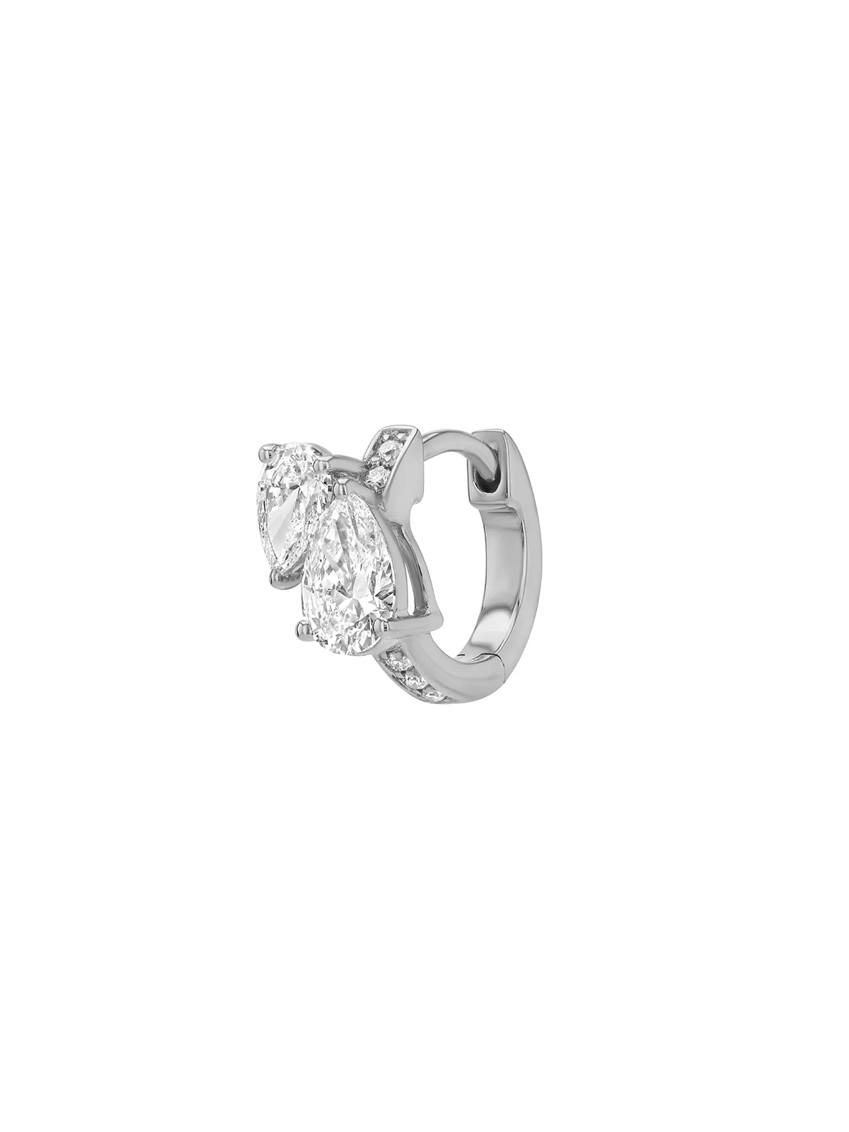 14K DOUBLE PEAR-CUT HUGGIE EARRING IN LAB DIAMOND, 14K WHITE GOLD - Image 2