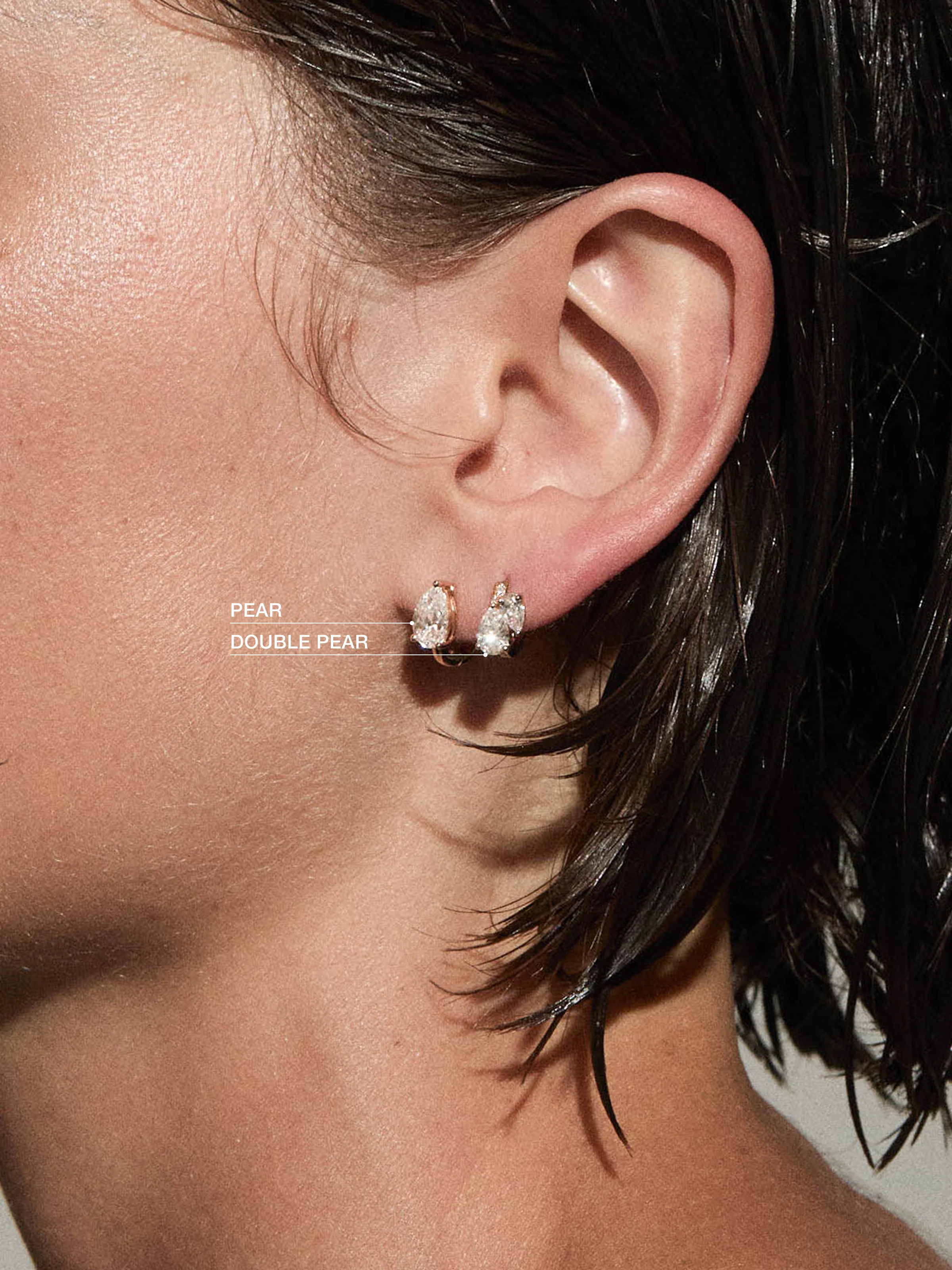 14K DOUBLE PEAR-CUT HUGGIE EARRING IN LAB DIAMOND, 14K WHITE GOLD - Image 4
