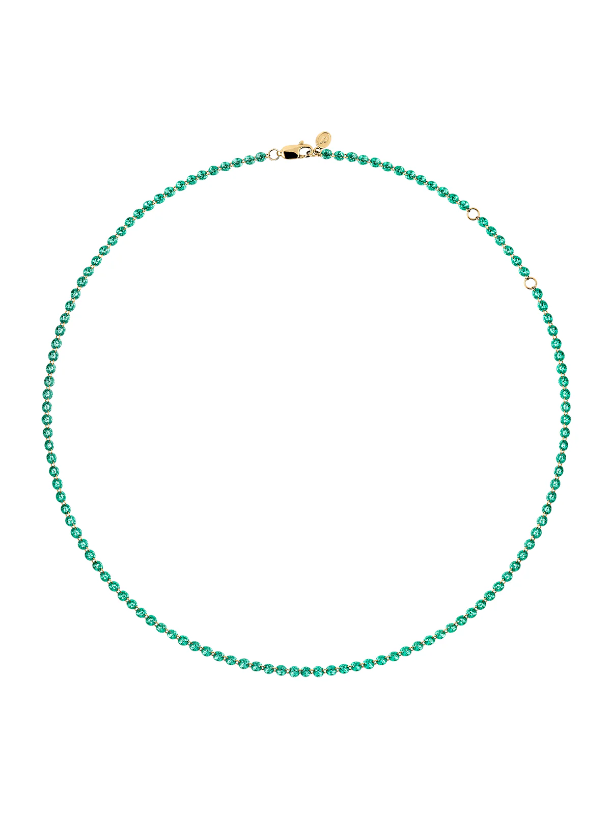 14K FLOATING ETERNITY NECKLACE IN 3.5MM LAB EMERALD, 14K YELLOW GOLD