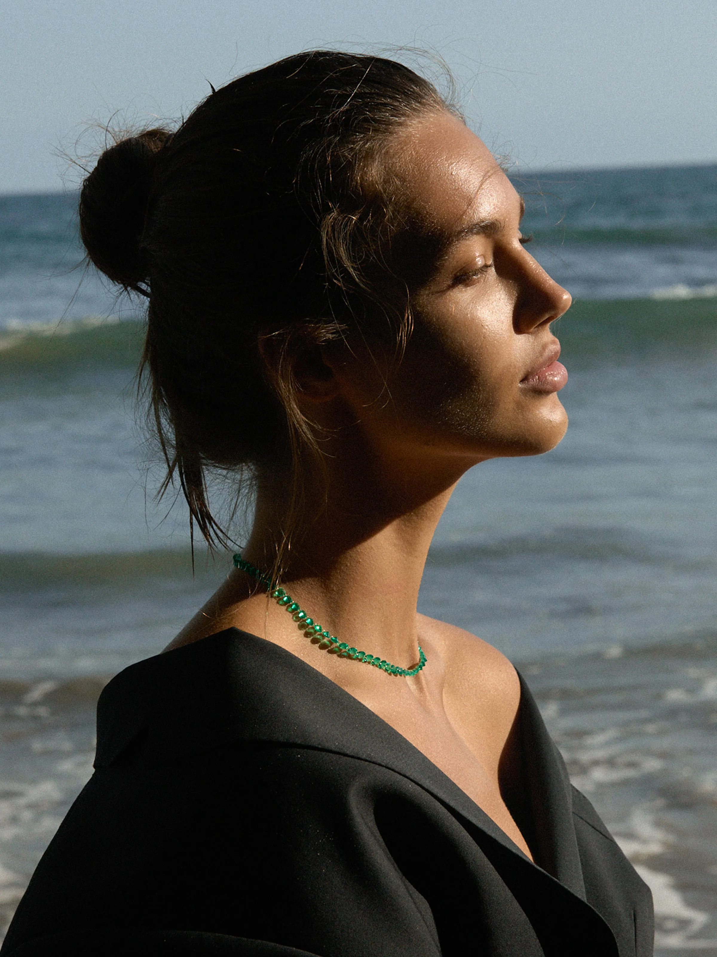 14K FLOATING ETERNITY NECKLACE IN 3.5MM LAB EMERALD, 14K YELLOW GOLD - Image 4