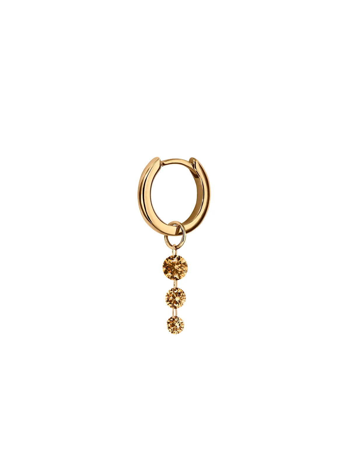 14K GRADUATED FLOATING HUGGIE EARRING IN CHAMPAGNE LAB DIAMOND, 14K YELLOW GOLD - Image 2