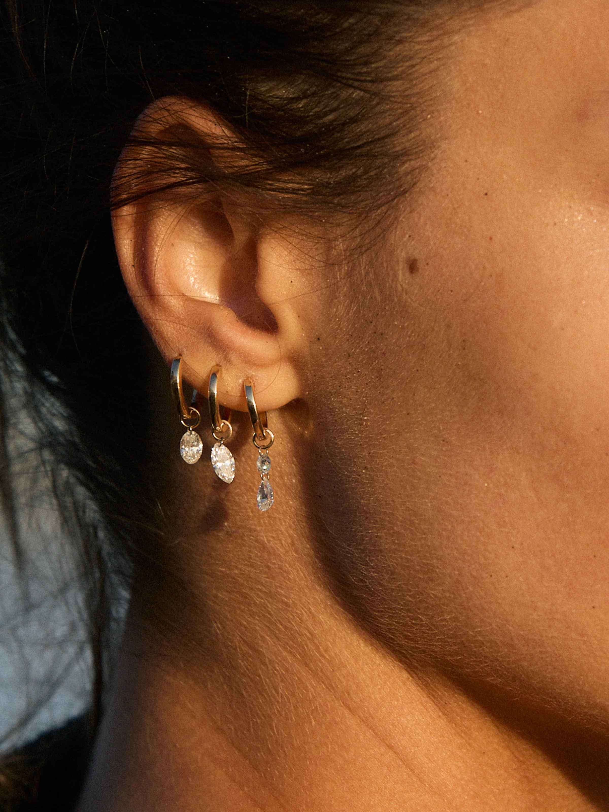 14K FLOATING MARQUISE HUGGIE EARRING IN LAB DIAMOND, 14K YELLOW GOLD - Image 3