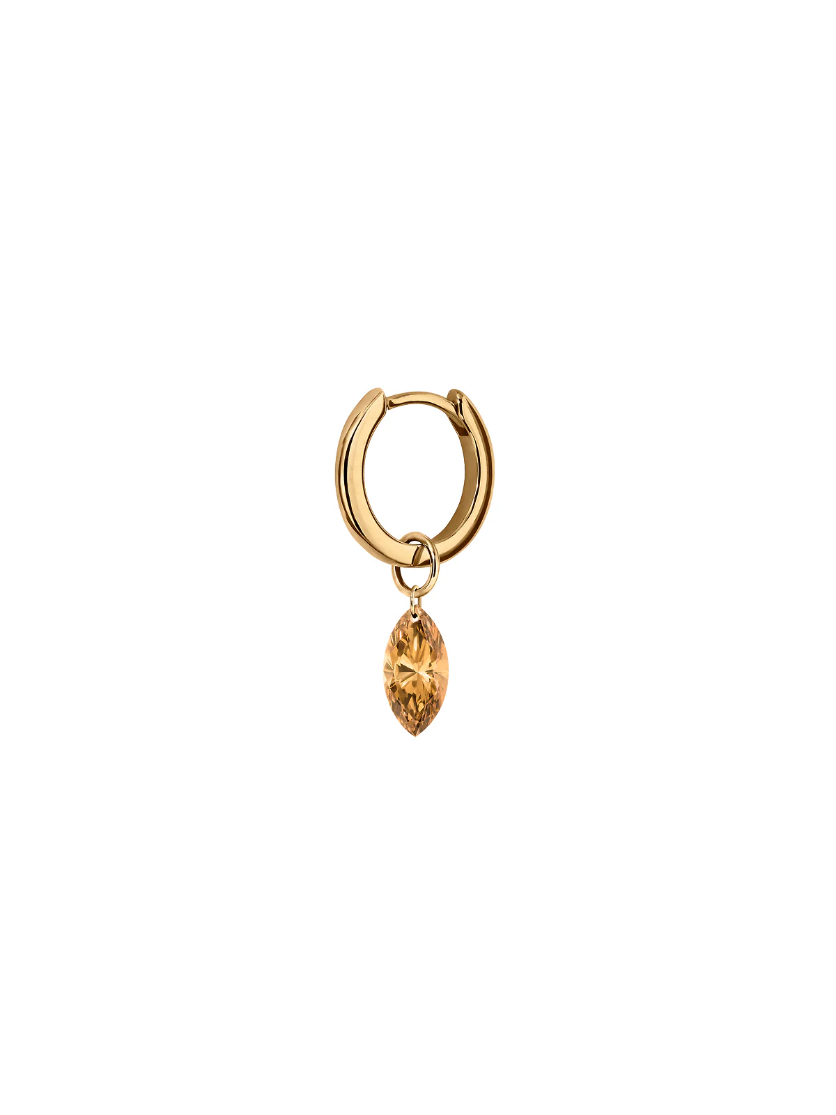 14K FLOATING MARQUISE HUGGIE EARRING IN CHAMPAGNE LAB DIAMOND, 14K YELLOW GOLD - Image 2