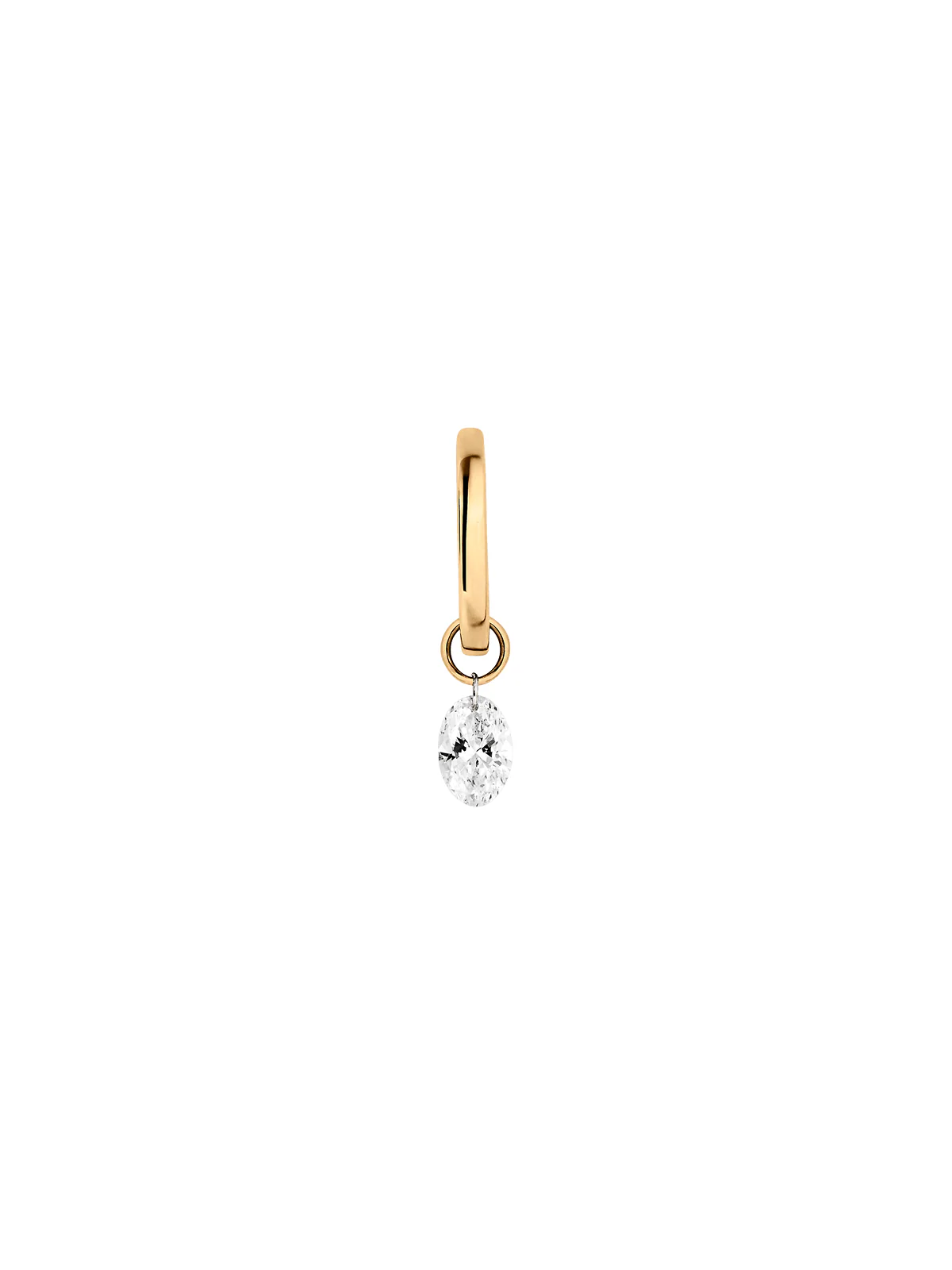 14K FLOATING OVAL HUGGIE EARRING IN LAB DIAMOND, 14K YELLOW GOLD