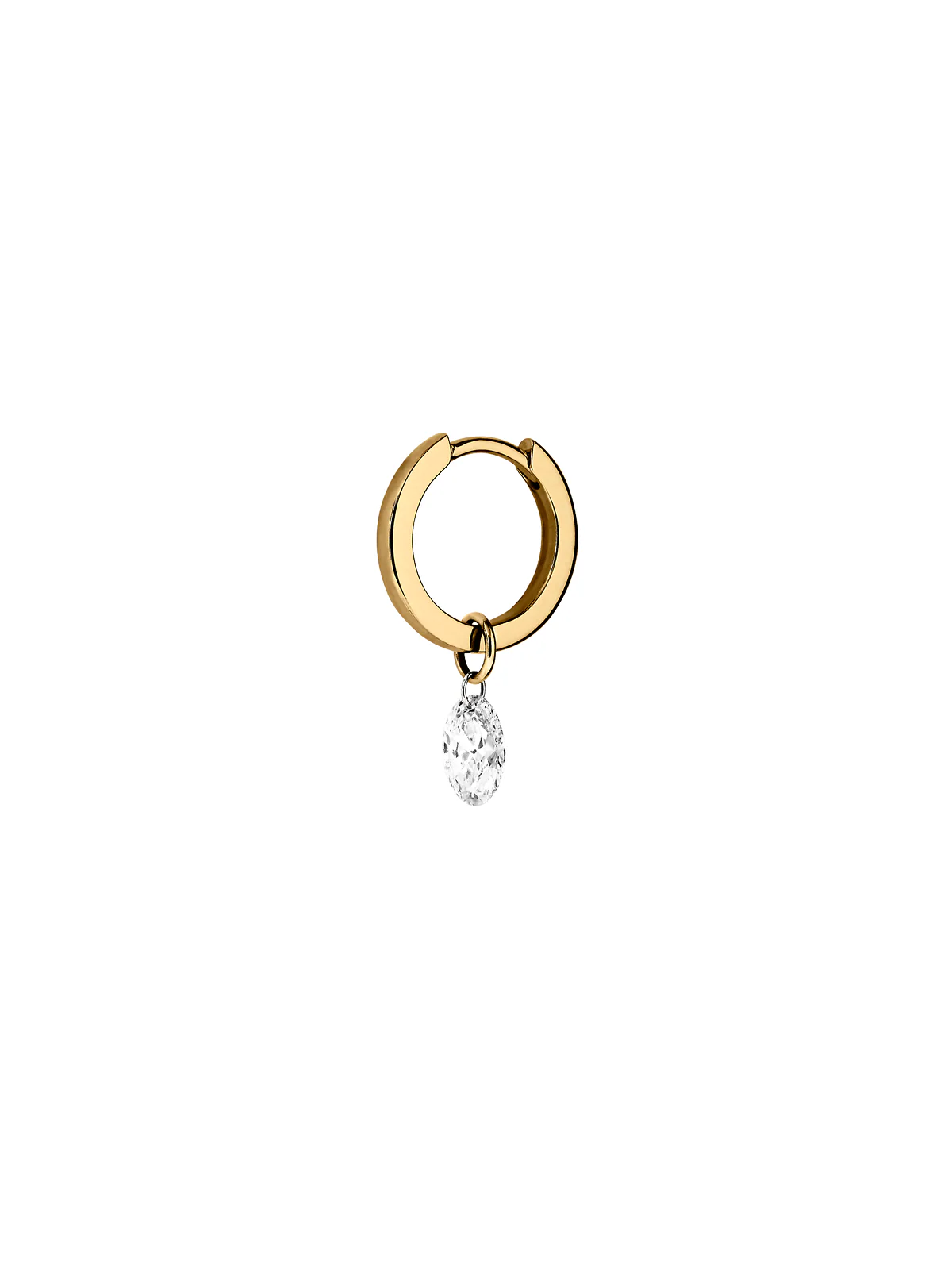 14K FLOATING OVAL HUGGIE EARRING IN LAB DIAMOND, 14K YELLOW GOLD - Image 2