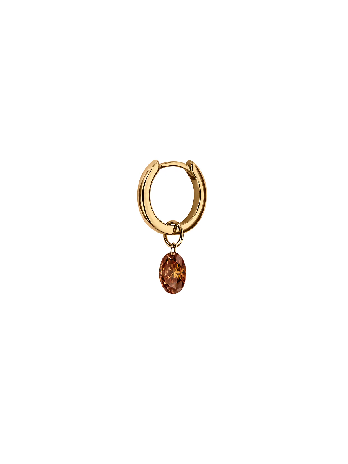 14K FLOATING OVAL HUGGIE EARRING IN COGNAC LAB DIAMOND, 14K YELLOW GOLD - Image 2