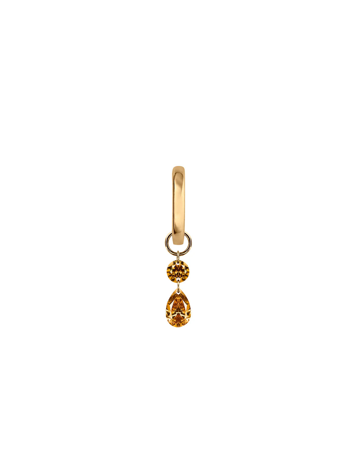 14K FLOATING ROUND & PEAR HUGGIE EARRING IN AMBER LAB DIAMOND, 14K YELLOW GOLD