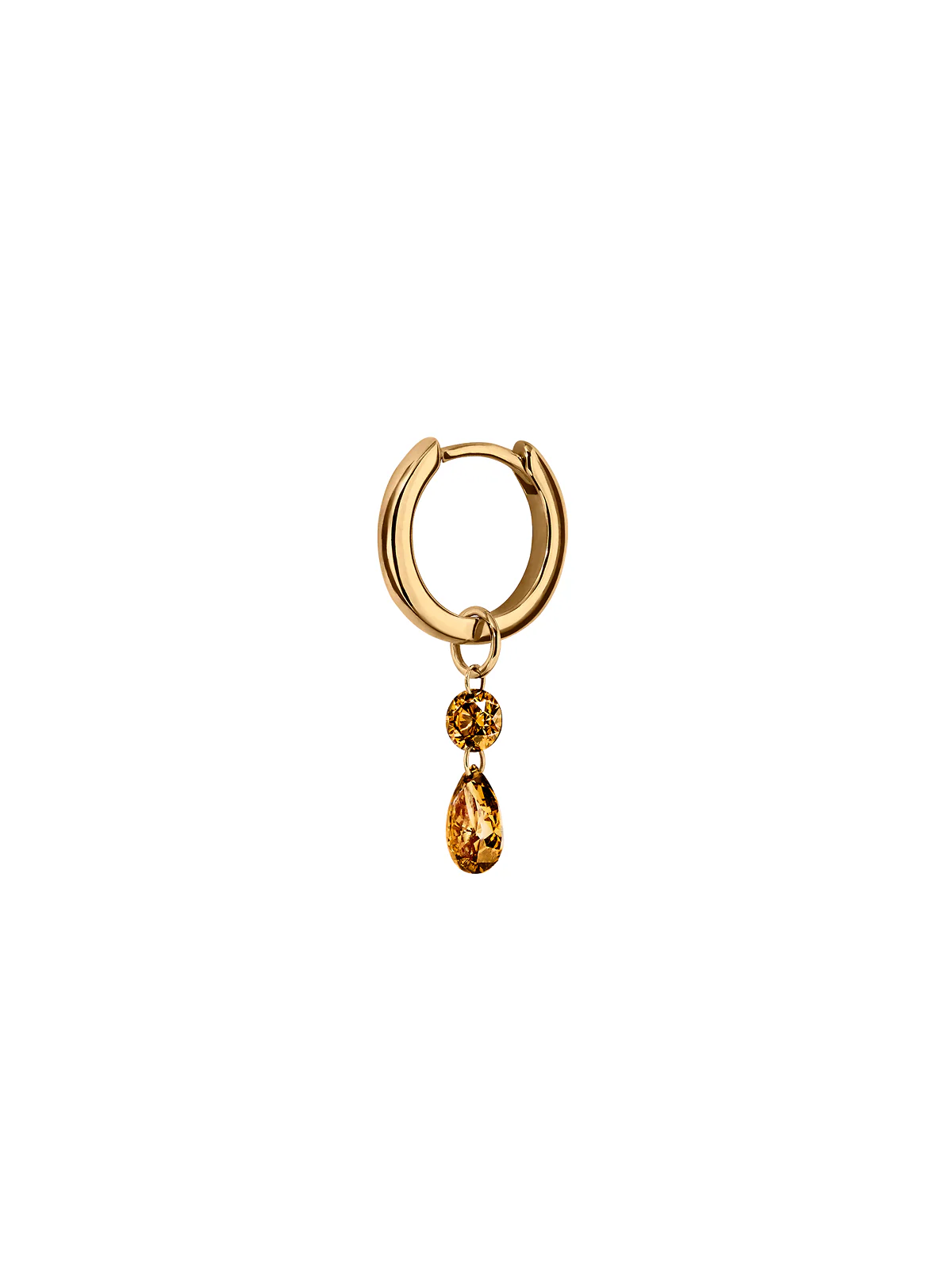14K FLOATING ROUND & PEAR HUGGIE EARRING IN AMBER LAB DIAMOND, 14K YELLOW GOLD - Image 2