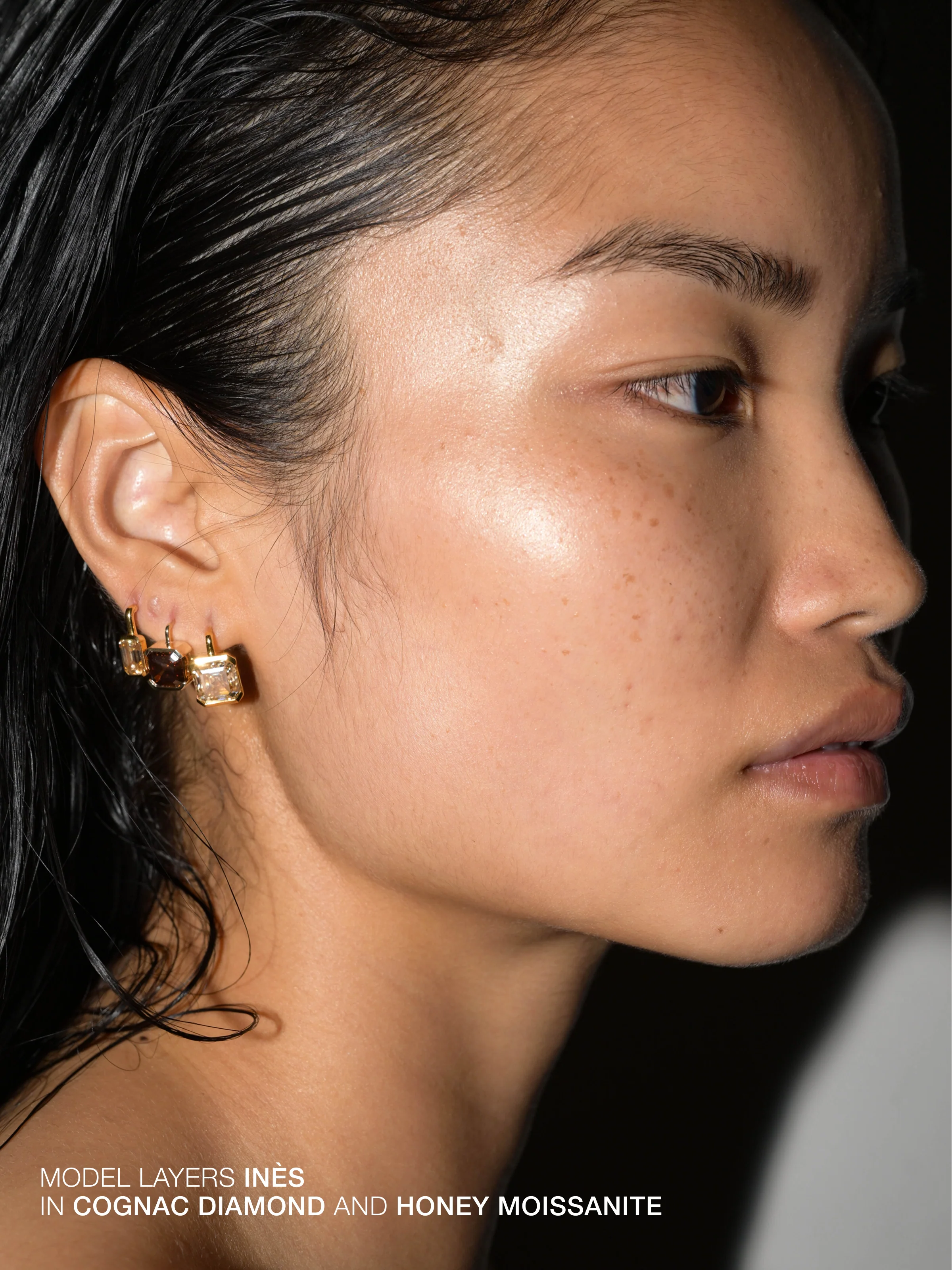 14K INÈS ASSCHER-CUT EARRINGS IN LAB COGNAC DIAMOND, 14K YELLOW GOLD - Image 4
