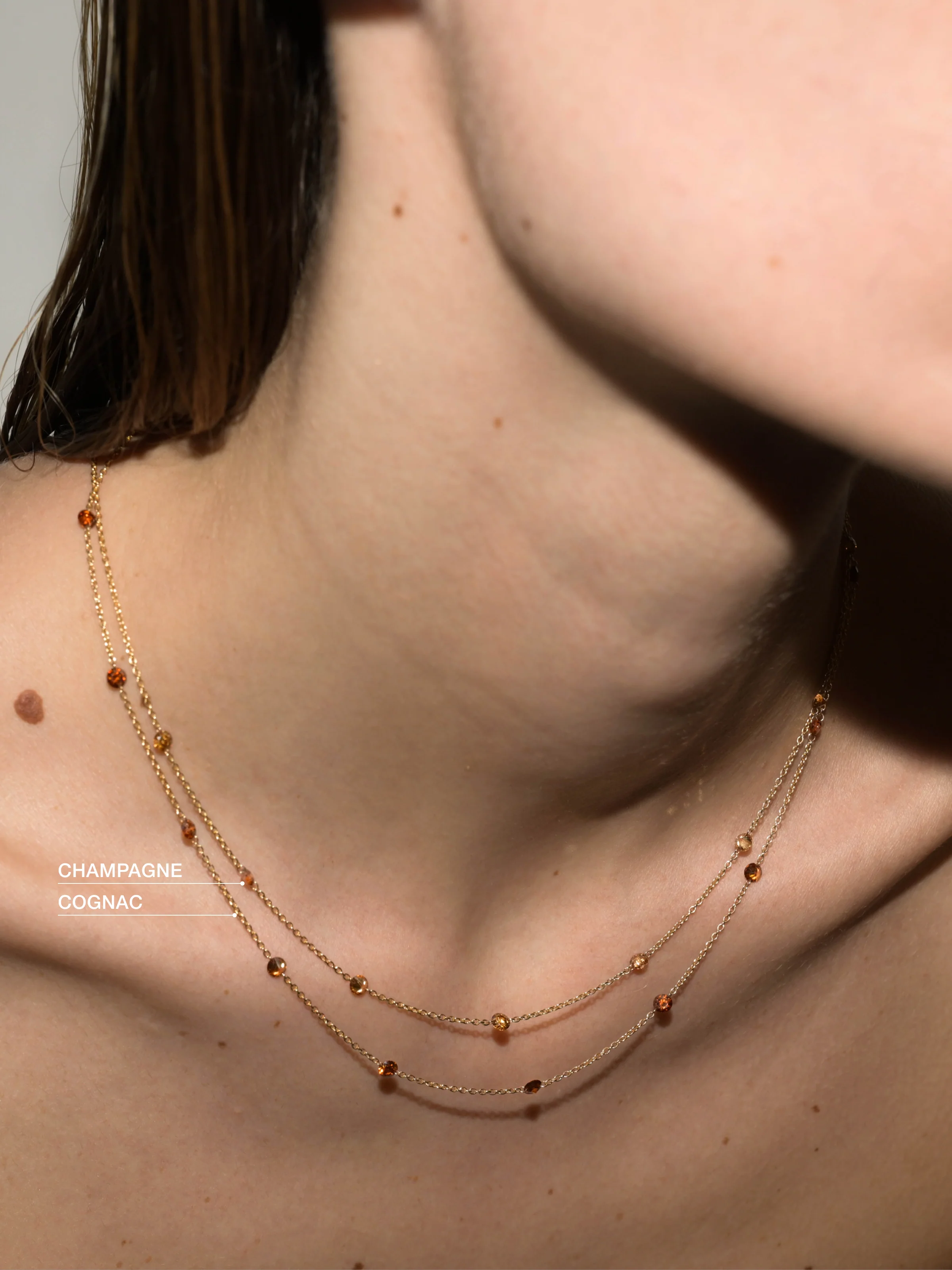14K ROUND-CUT FLOATING NECKLACE IN CHAMPAGNE LAB DIAMOND, 14K YELLOW GOLD - Image 3