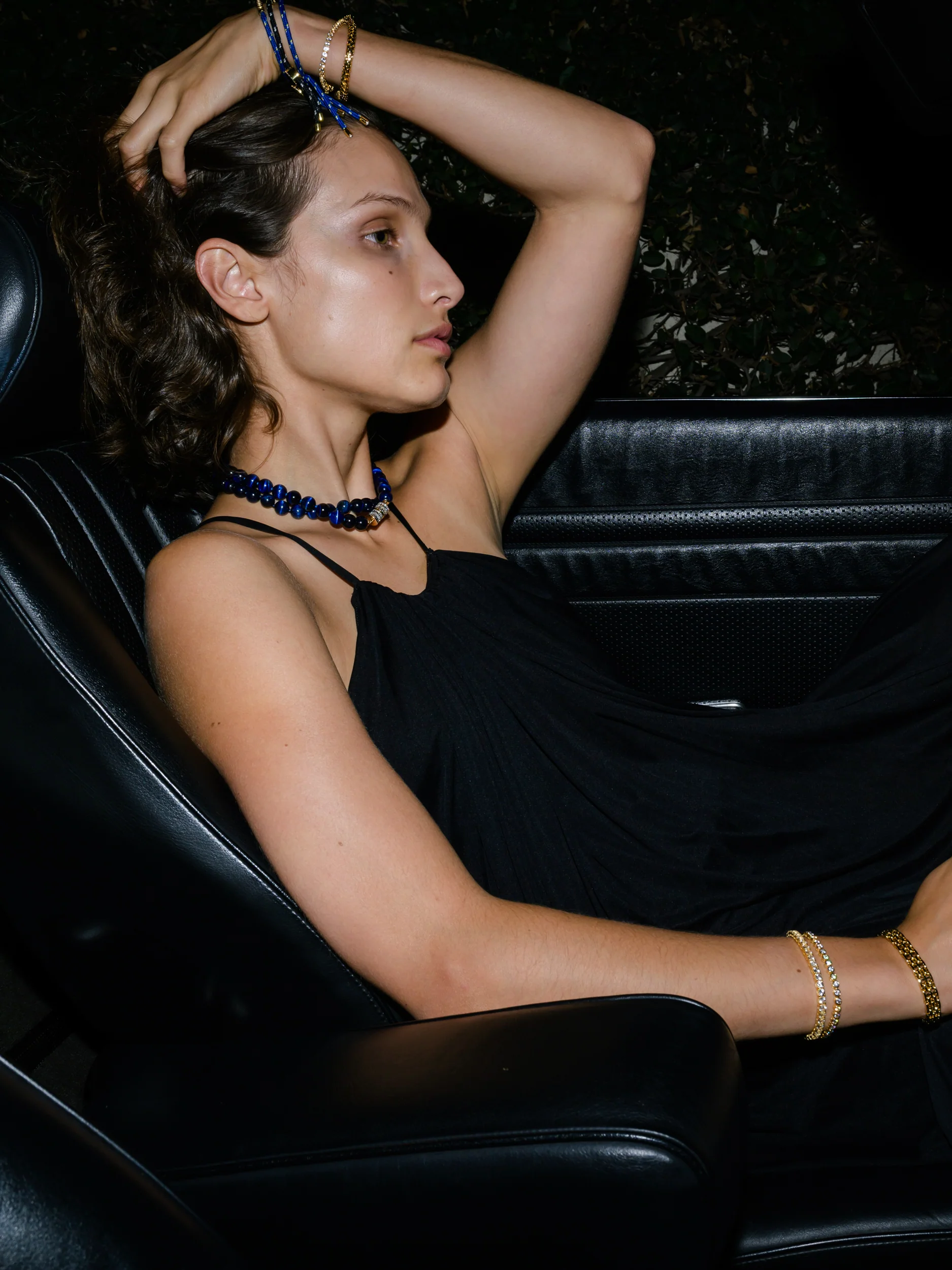 14K BEADED NECKLACE IN BLUE TIGER'S EYE AND LAB DIAMOND, 14K YELLOW GOLD - Image 5
