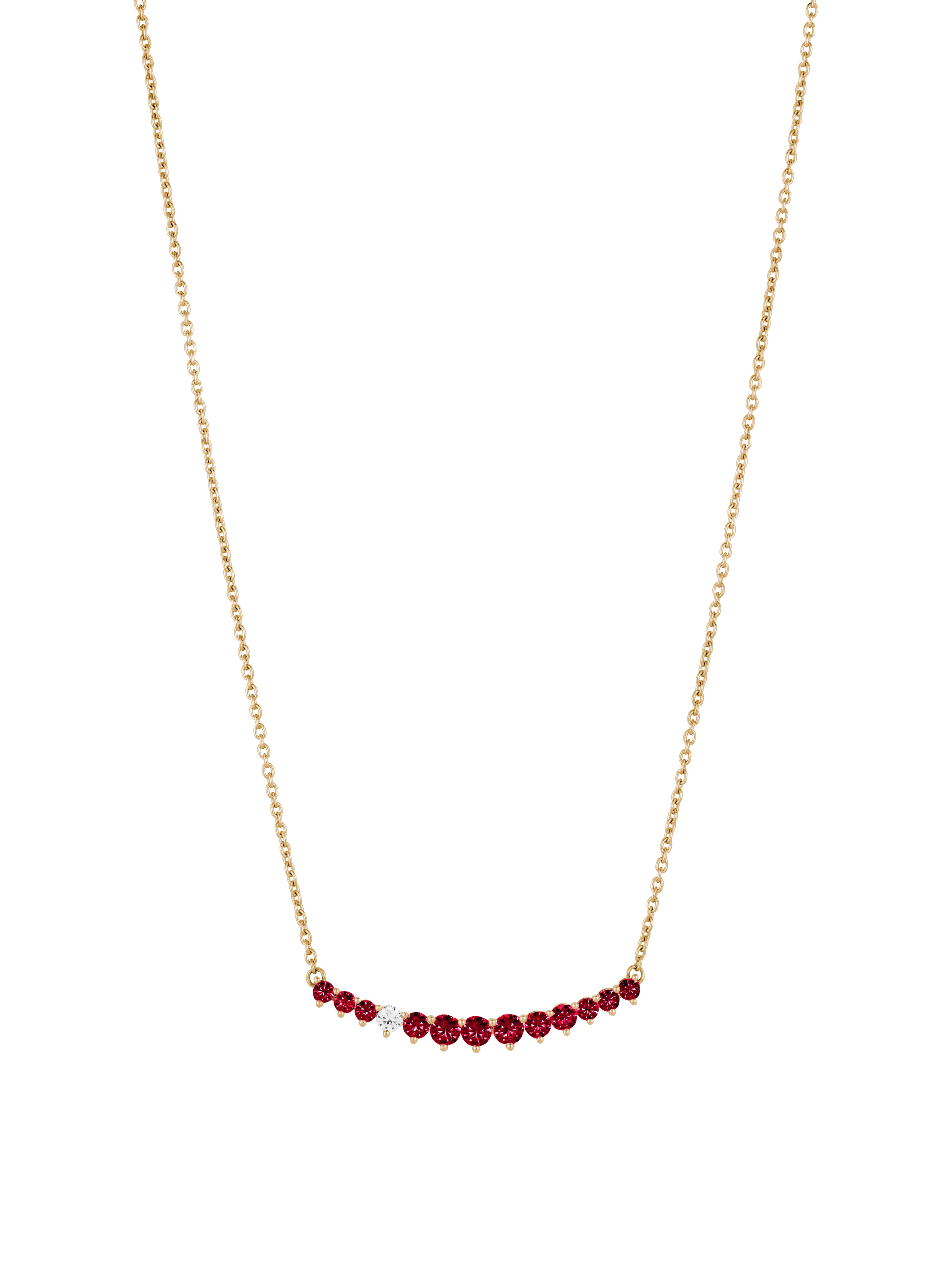 CURVE NECKLACE IN LAB RED SAPPHIRE WITH LAB DIAMOND, 18K GOLD VERMEIL