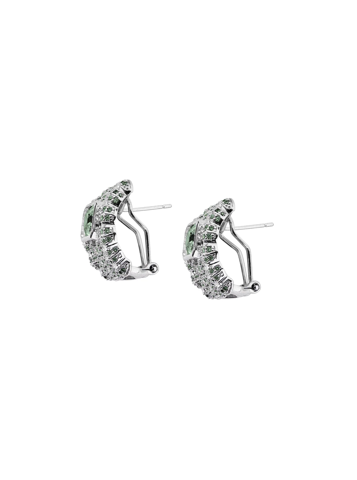 CRAWFORD ASSCHER CUT LIGHT GREEN SPINEL EARRINGS, RHODIUM COATED BRASS - Image 2