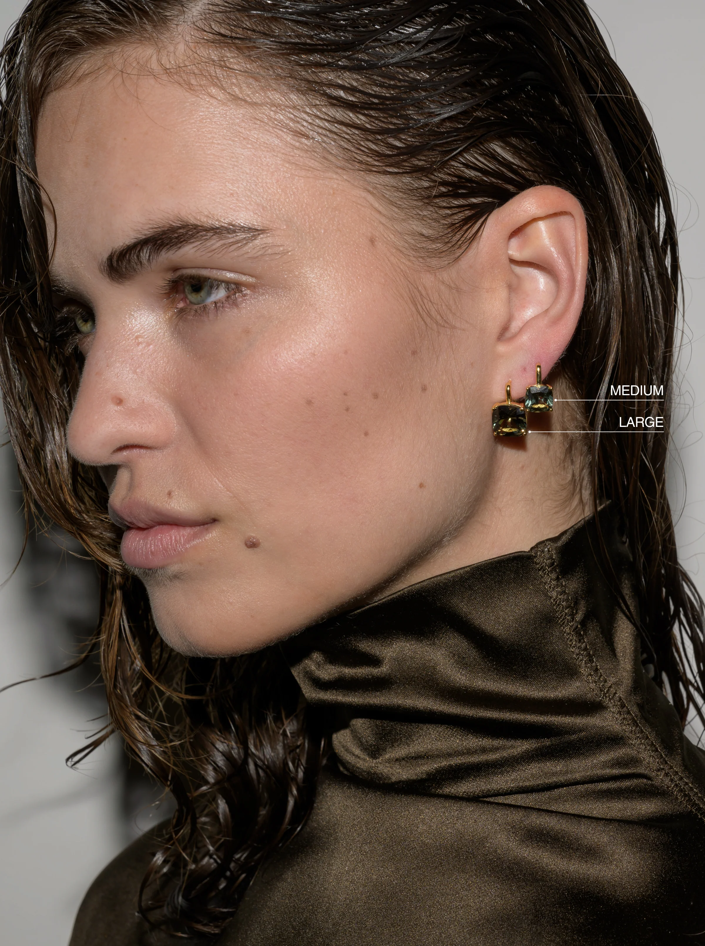 PORTER CUSHION-CUT EARRINGS IN LAB MOSS GREEN TOURMALINE, 18K GOLD VERMEIL - Image 3