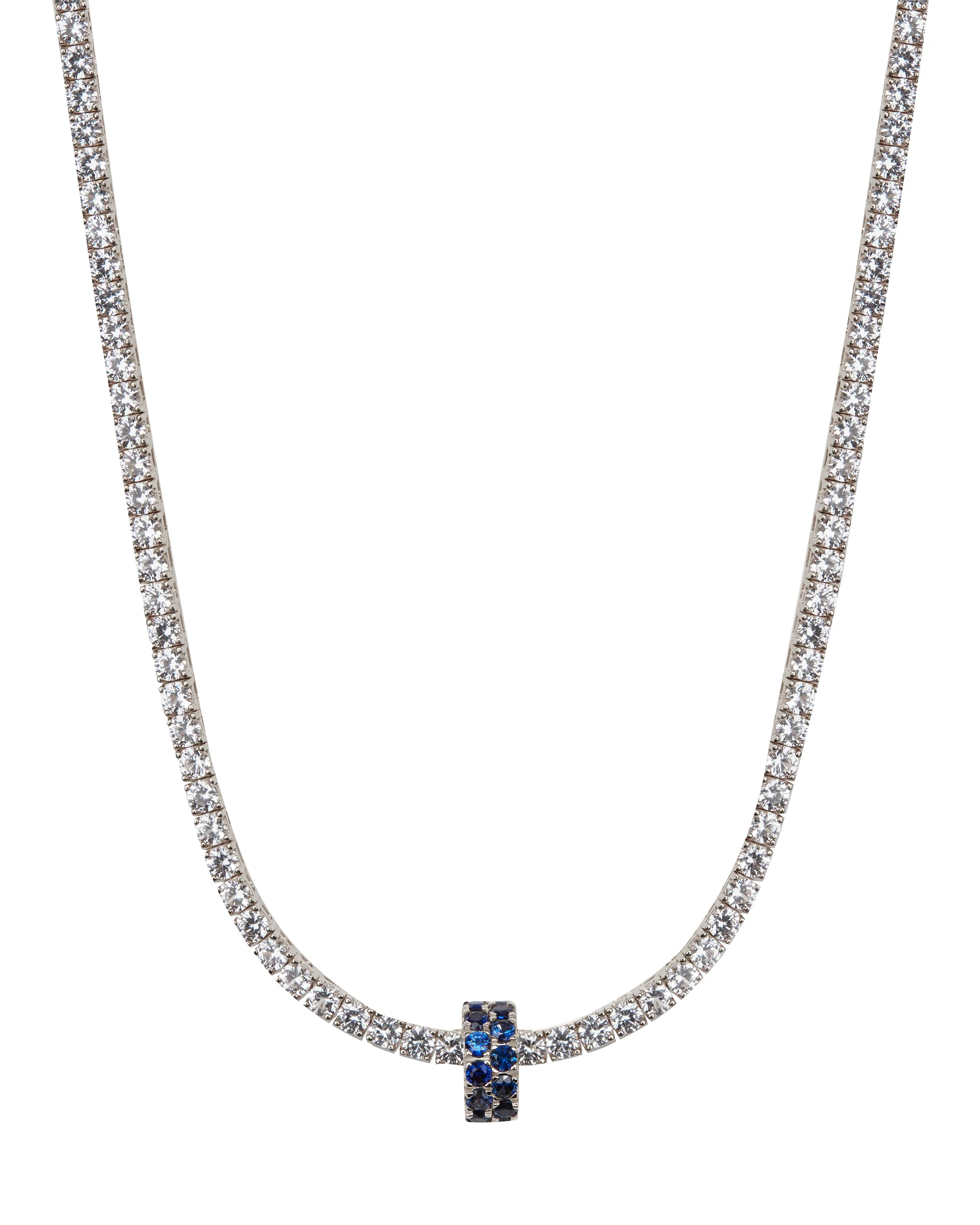 TWO-ROW RIVIÈRE PENDANT IN LAB BLUE SAPPHIRE, STERLING SILVER