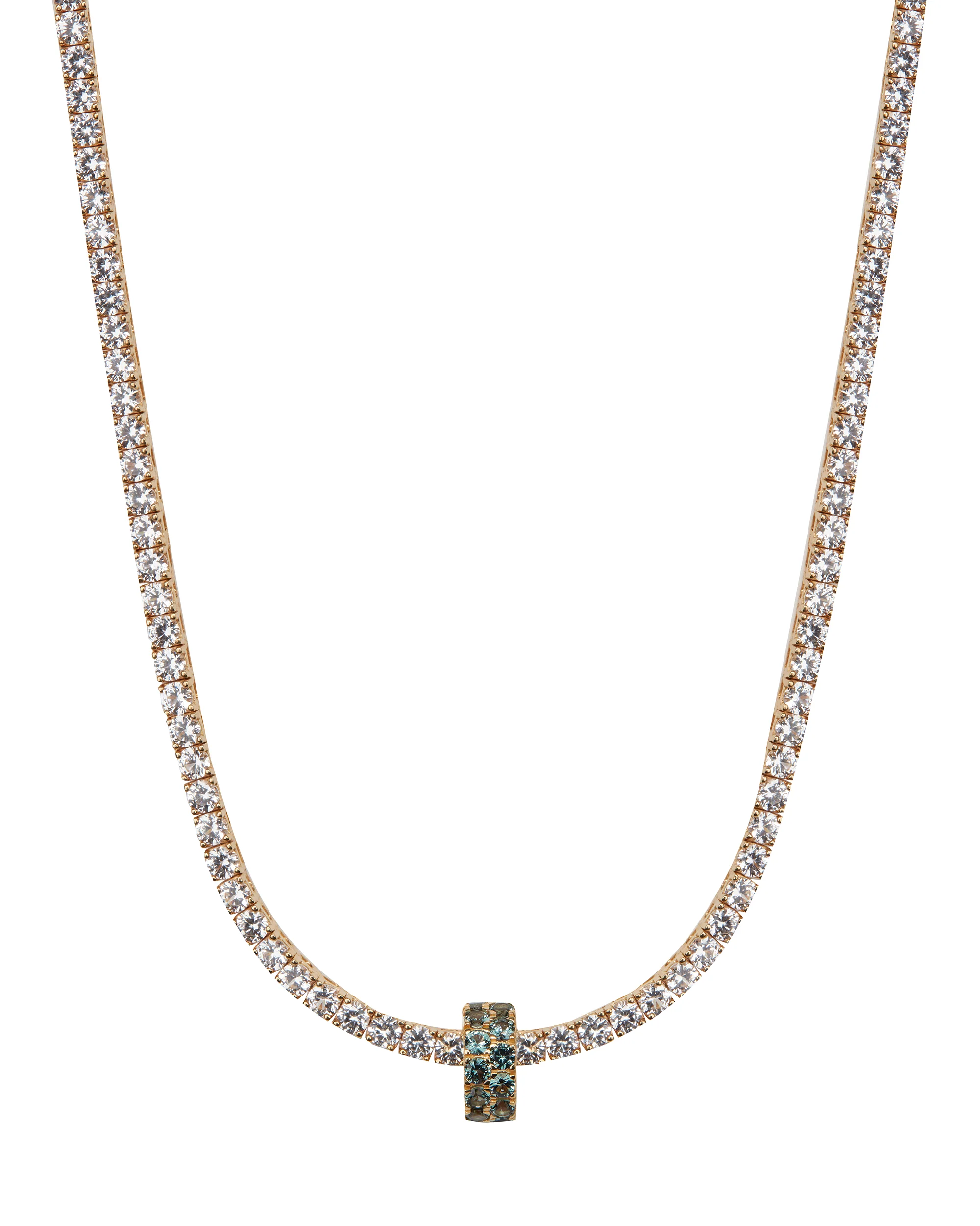 TWO-ROW RIVIÈRE PENDANT IN LAB MOSS GREEN TOURMALINE, 18K GOLD VERMEIL
