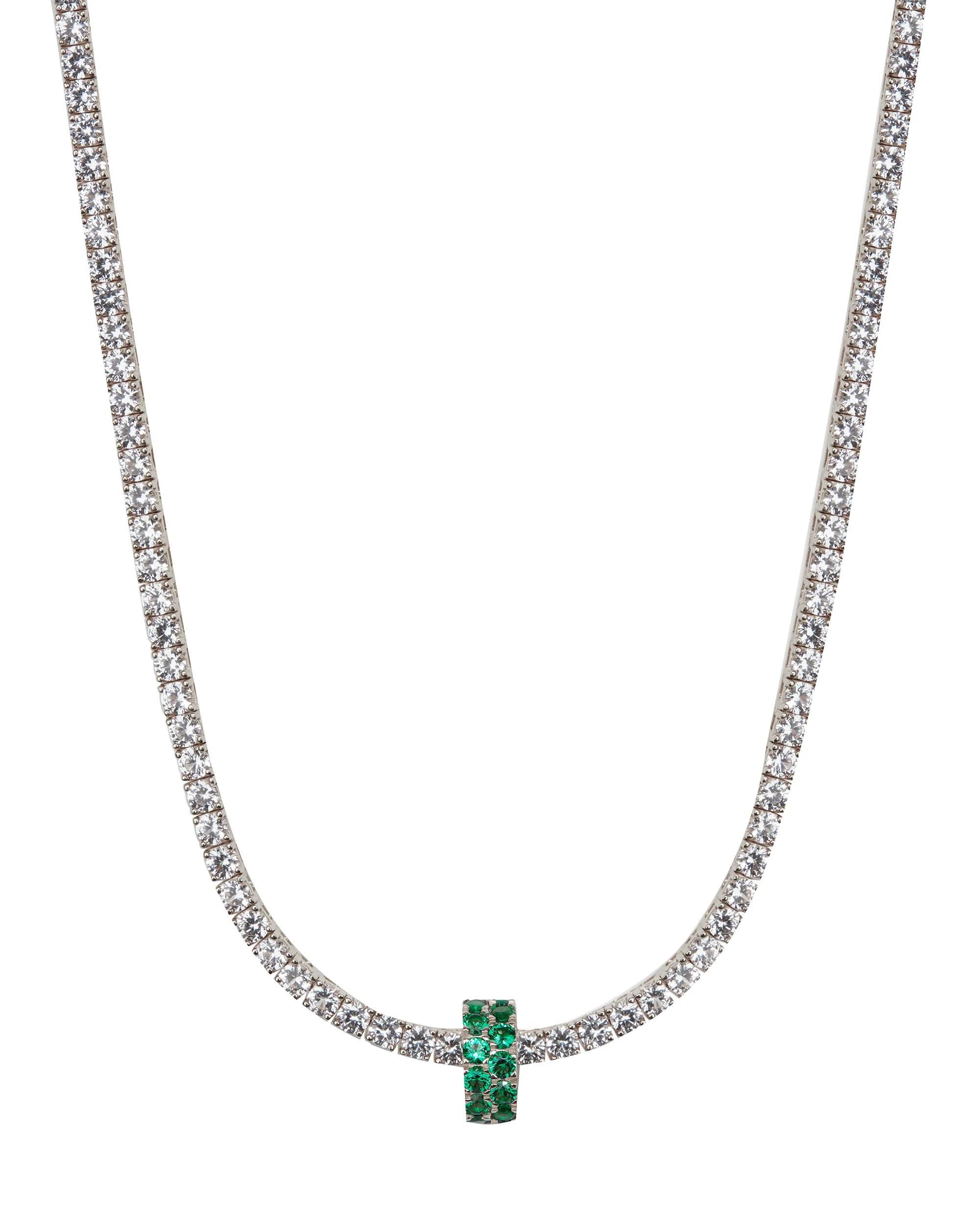 TWO-ROW RIVIÈRE PENDANT IN NANO EMERALD, STERLING SILVER