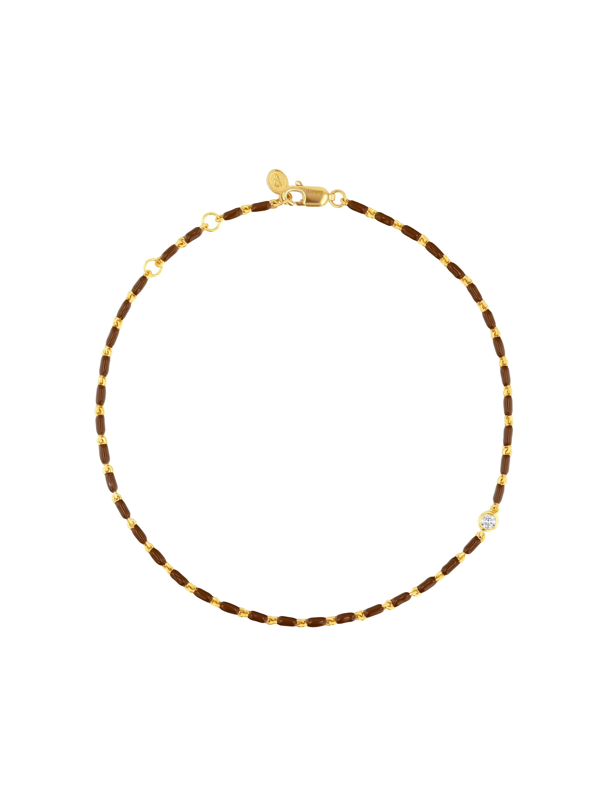 ENAMEL MOISSANITE ANKLET IN MARRON, 18K GOLD VERMEIL