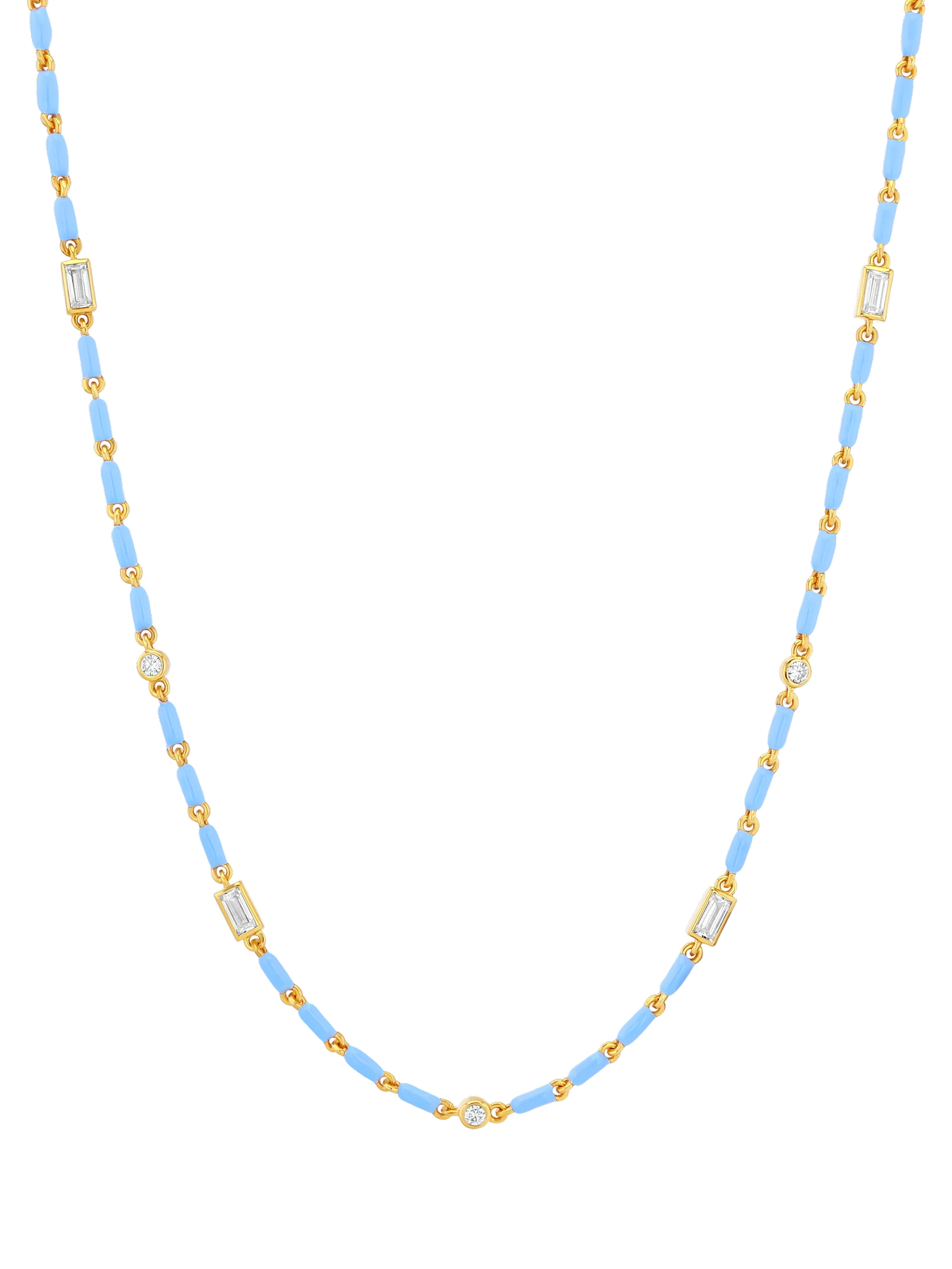 ENAMEL MOISSANITE NECKLACE IN BLEUET, 18K GOLD VERMEIL - Image 2