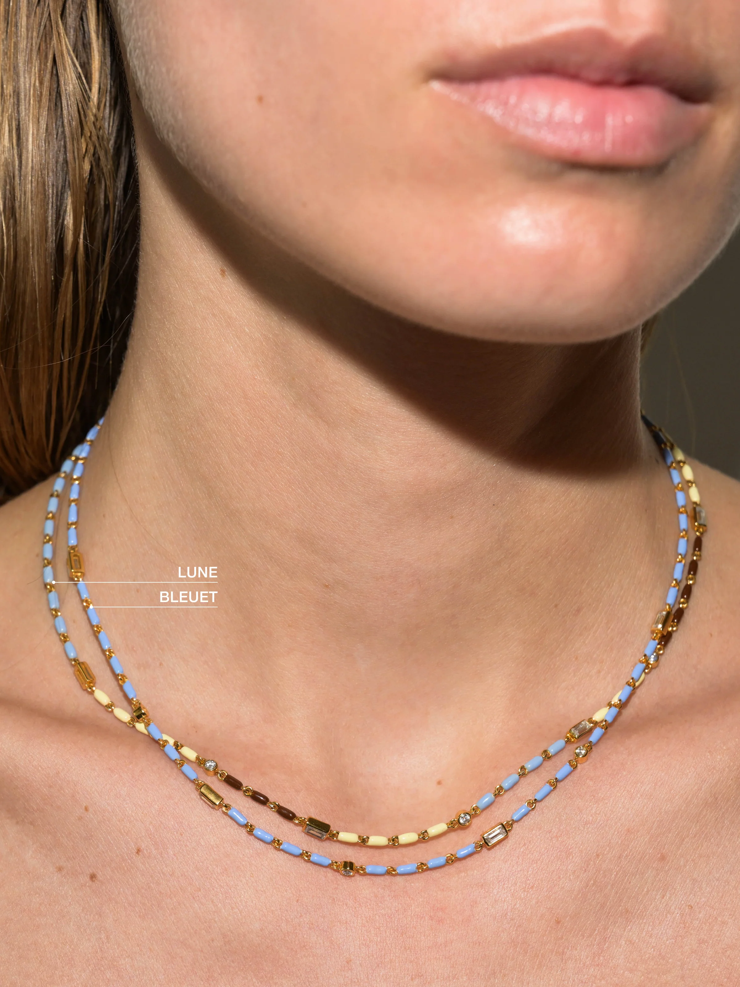 ENAMEL MOISSANITE NECKLACE IN BLEUET, 18K GOLD VERMEIL - Image 4