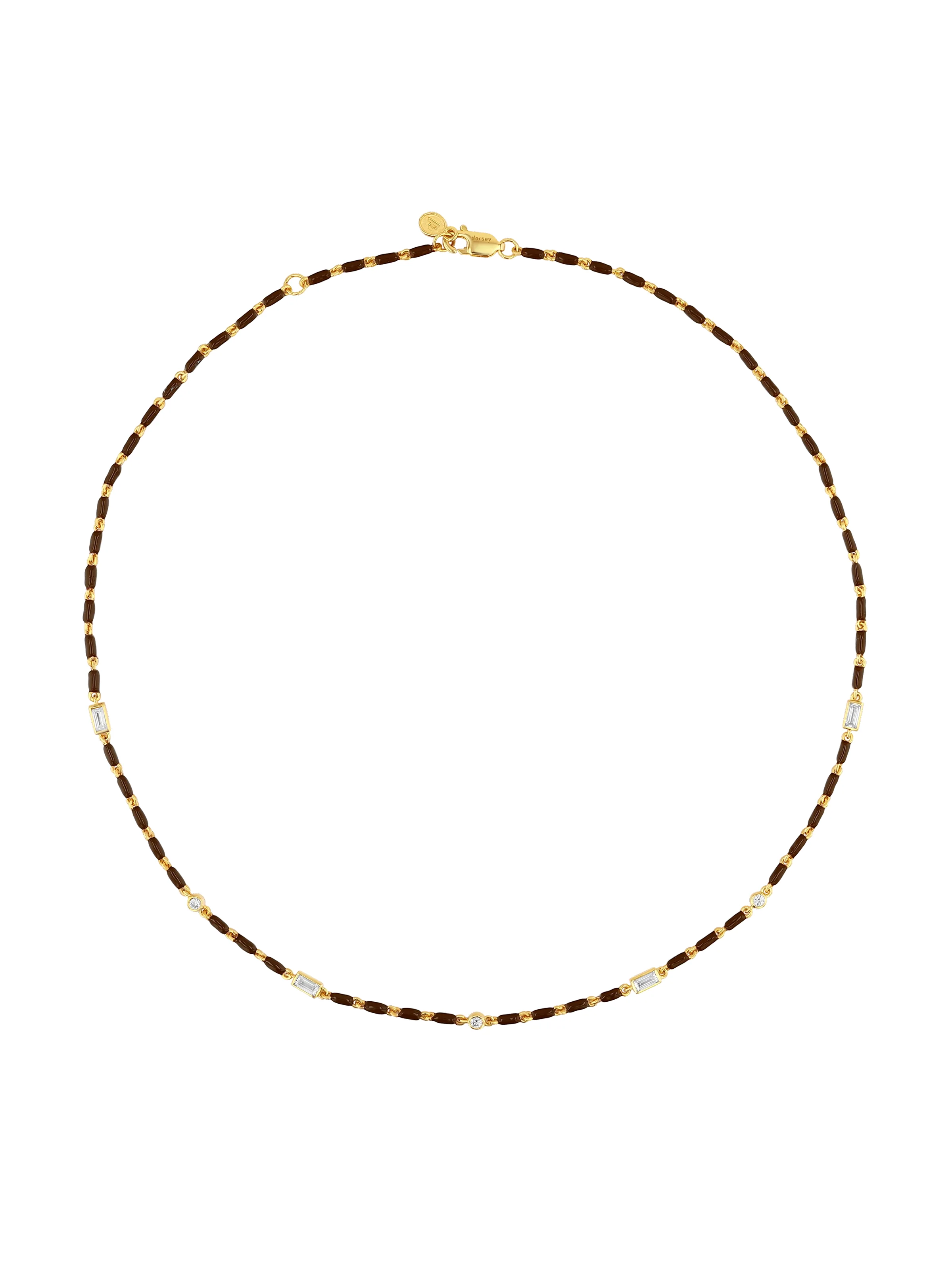 ENAMEL MOISSANITE NECKLACE IN MARRON, 18K GOLD VERMEIL