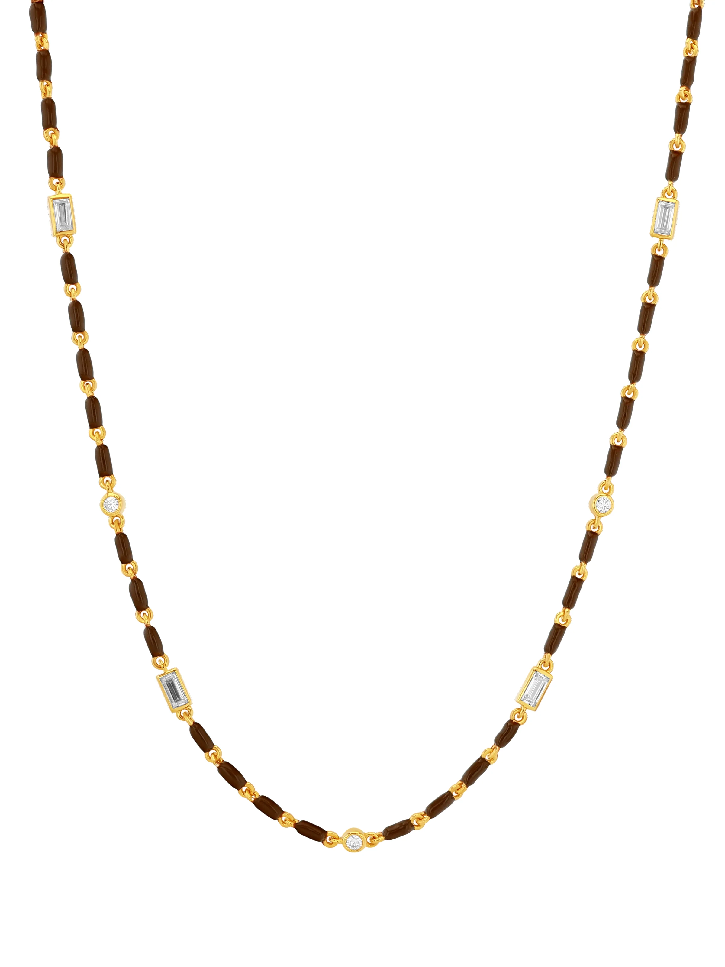 ENAMEL MOISSANITE NECKLACE IN MARRON, 18K GOLD VERMEIL - Image 2