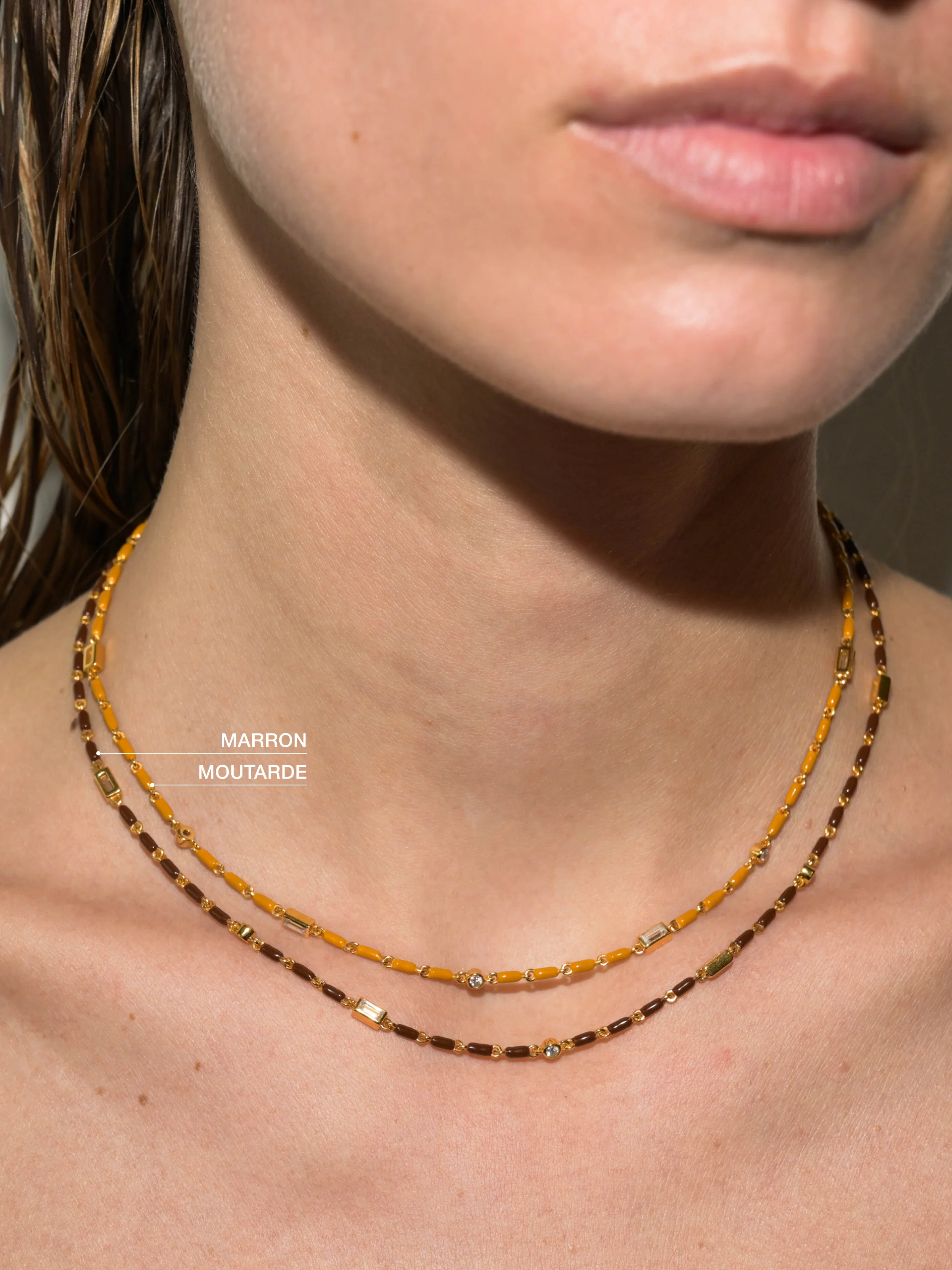 ENAMEL MOISSANITE NECKLACE IN MARRON, 18K GOLD VERMEIL - Image 4