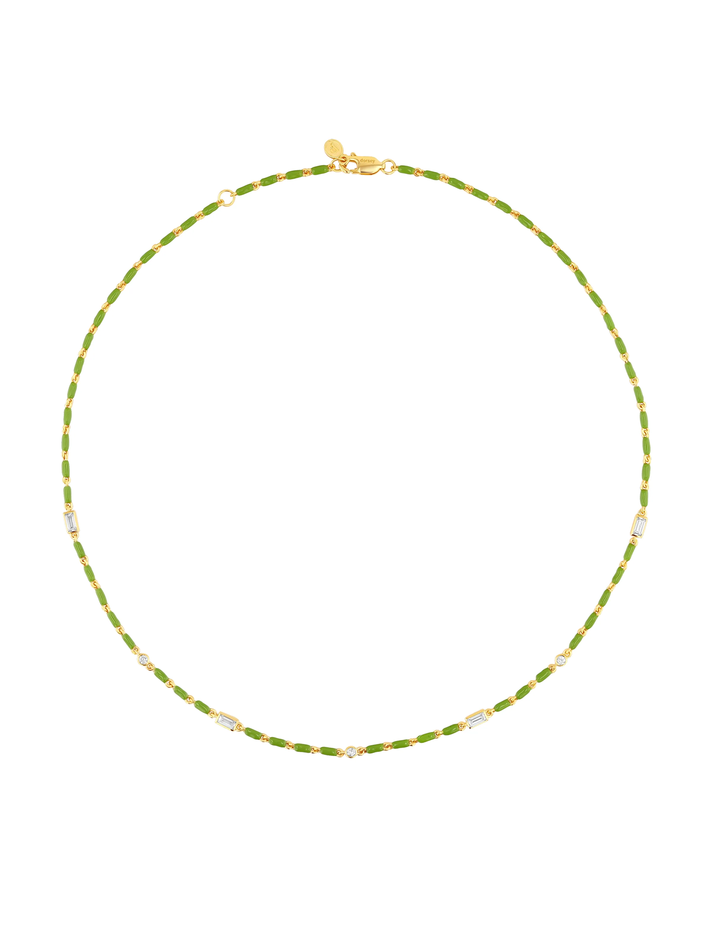 ENAMEL MOISSANITE NECKLACE IN OLIVE, 18K GOLD VERMEIL