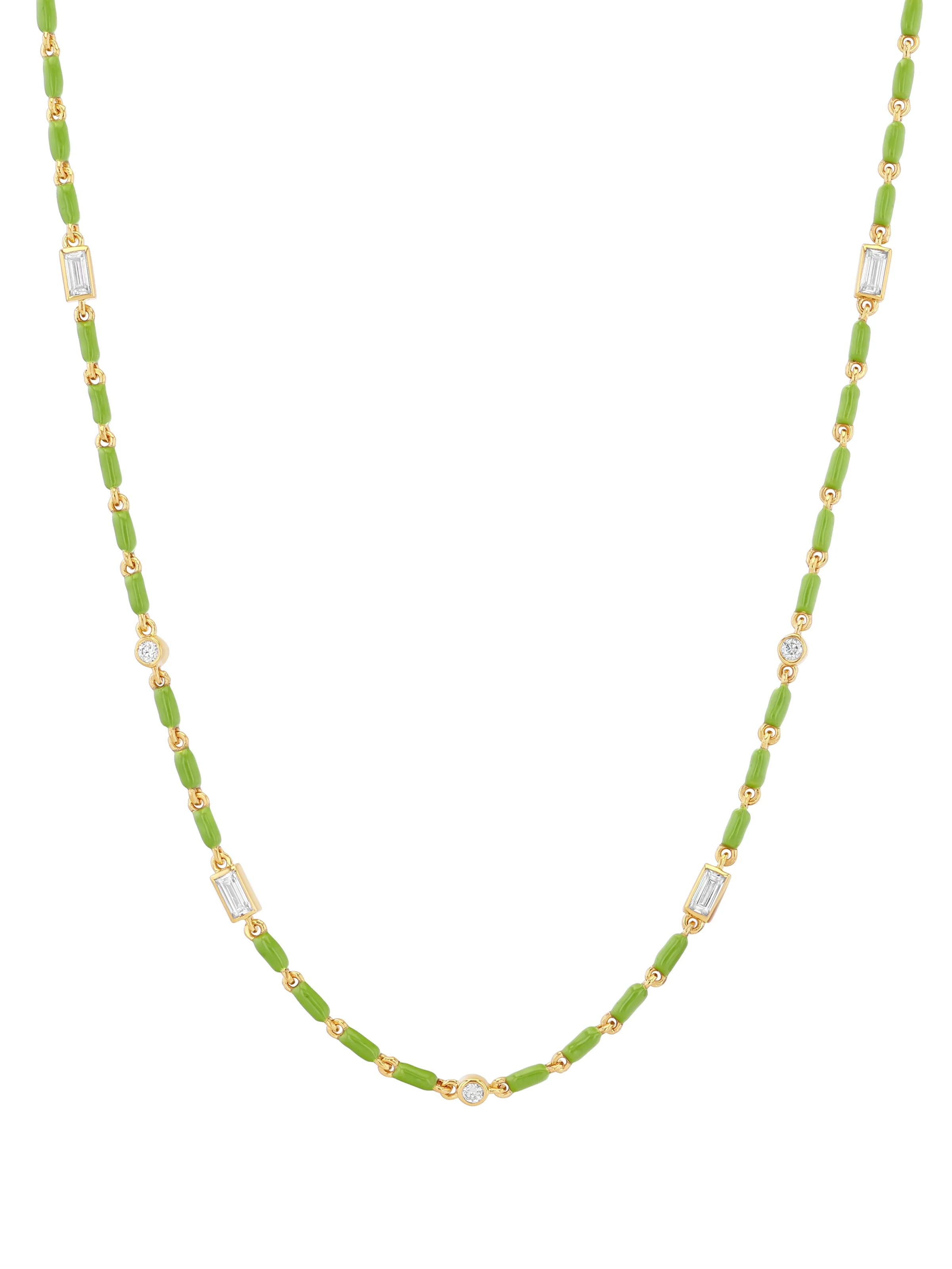 ENAMEL MOISSANITE NECKLACE IN OLIVE, 18K GOLD VERMEIL - Image 2