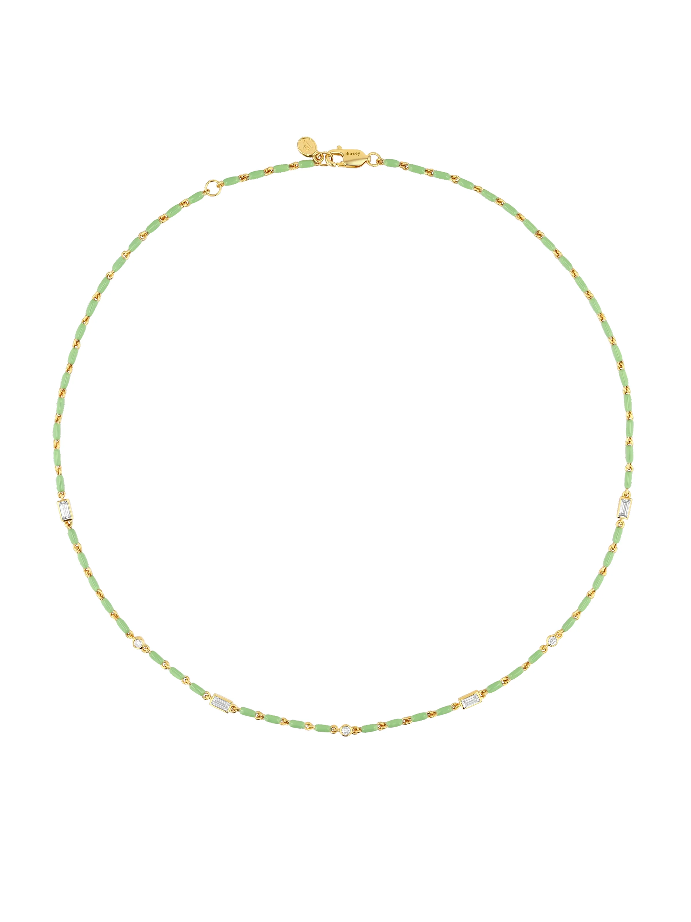 ENAMEL MOISSANITE NECKLACE IN SAUGE, 18K GOLD VERMEIL