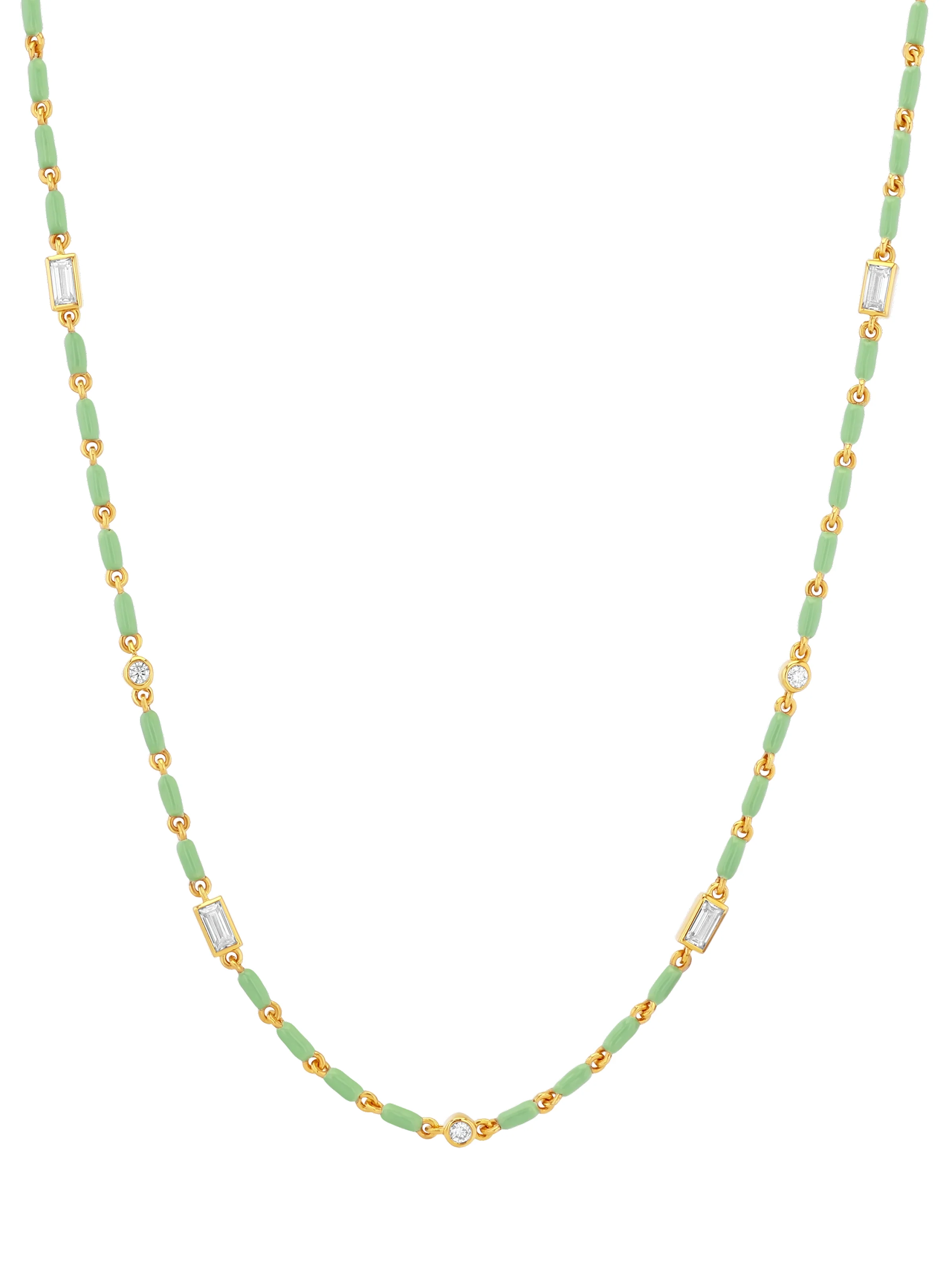 ENAMEL MOISSANITE NECKLACE IN SAUGE, 18K GOLD VERMEIL - Image 2