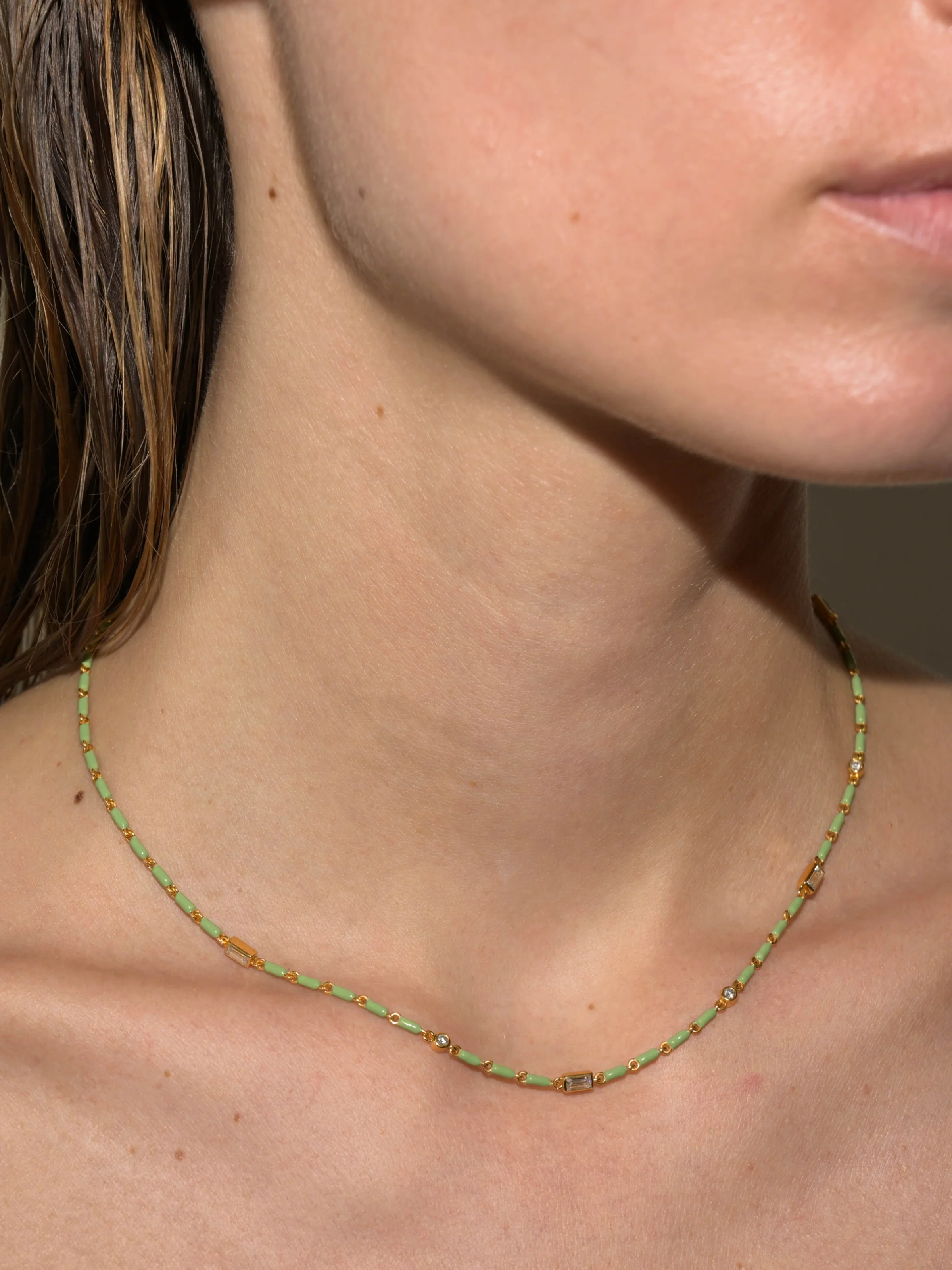 ENAMEL MOISSANITE NECKLACE IN SAUGE, 18K GOLD VERMEIL - Image 3