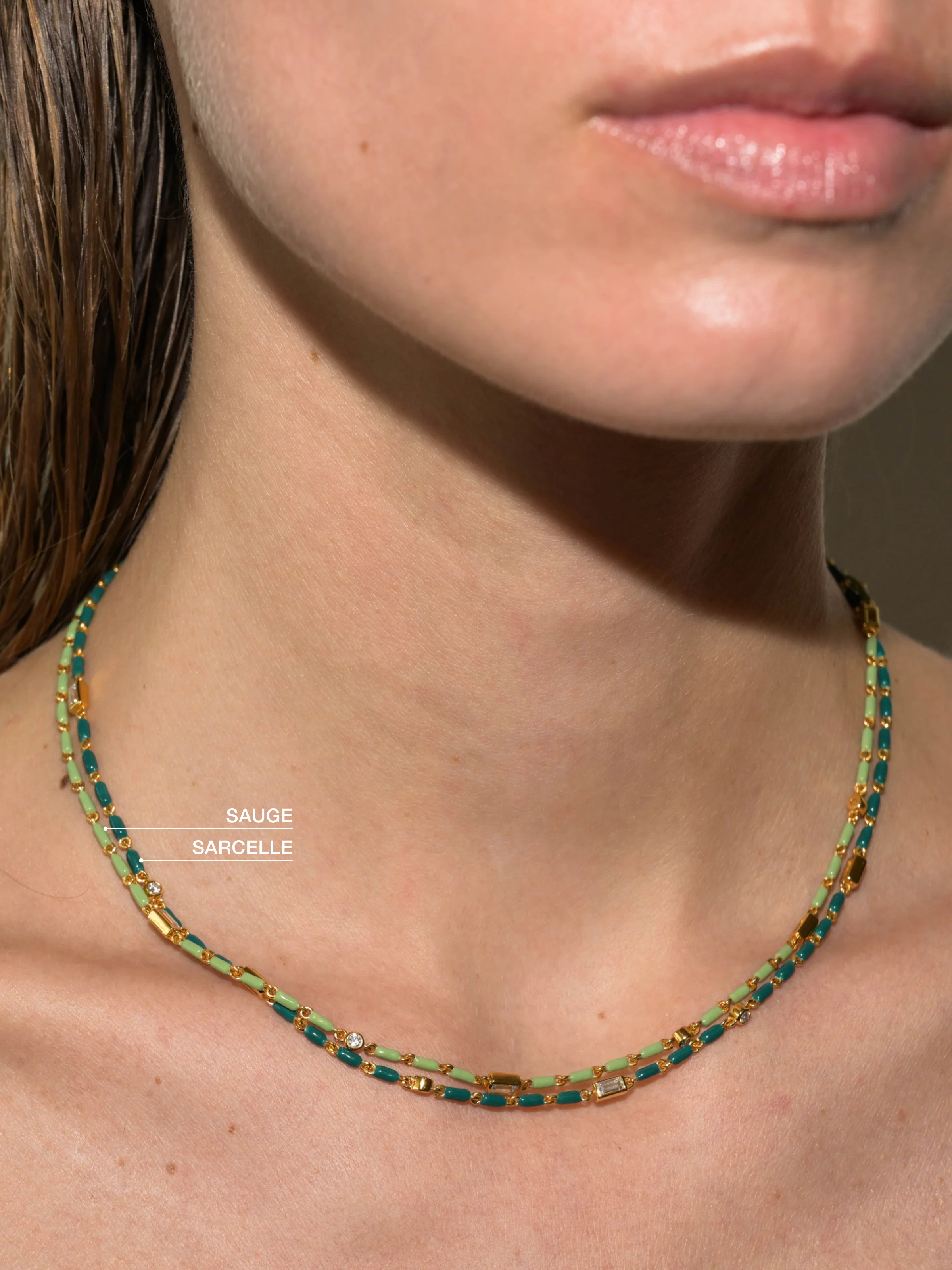 ENAMEL MOISSANITE NECKLACE IN SAUGE, 18K GOLD VERMEIL - Image 4