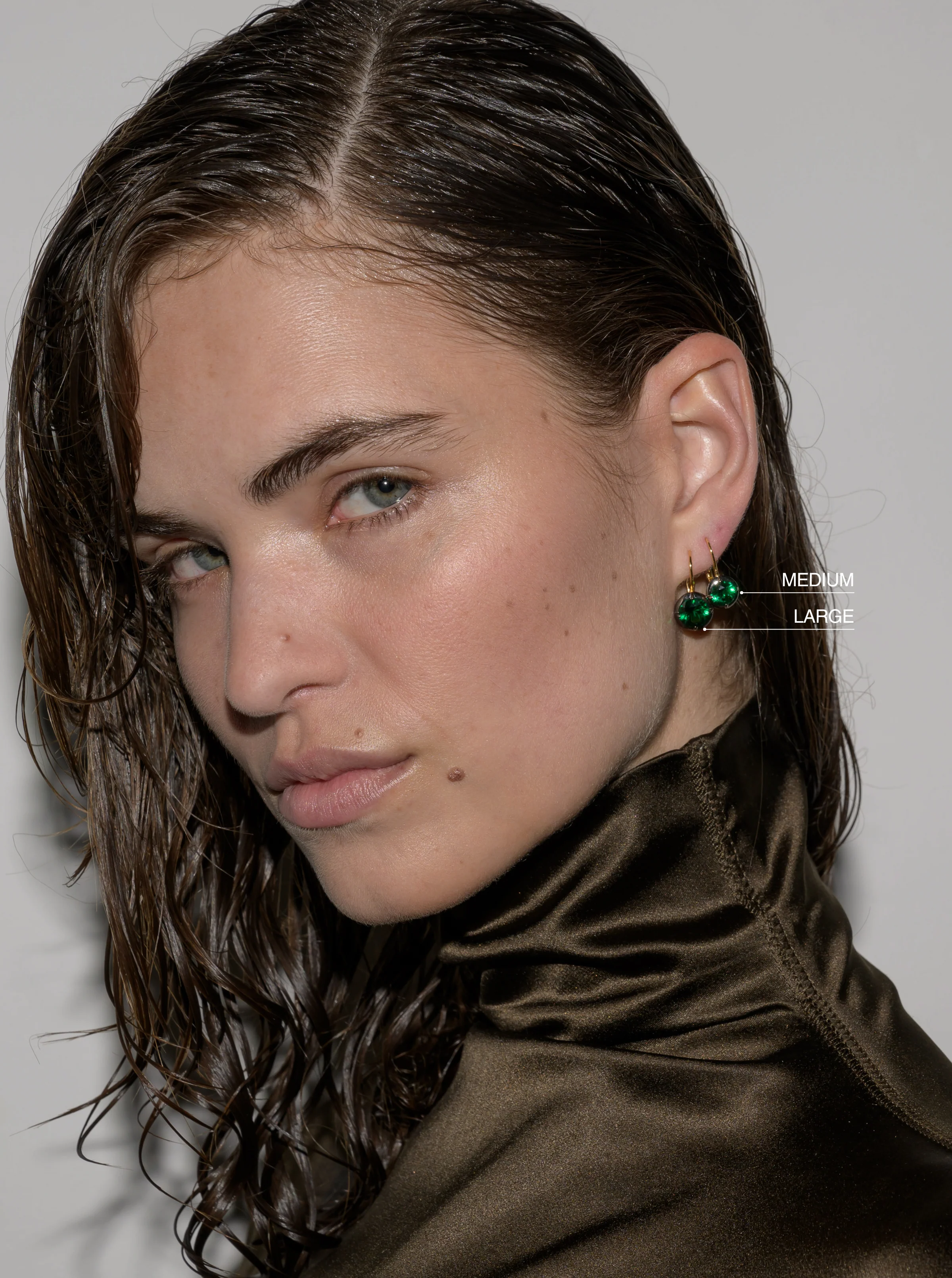 14K LUCIEN LATCHBACK EARRINGS IN LAB EMERALD, 14K YELLOW GOLD - Image 3