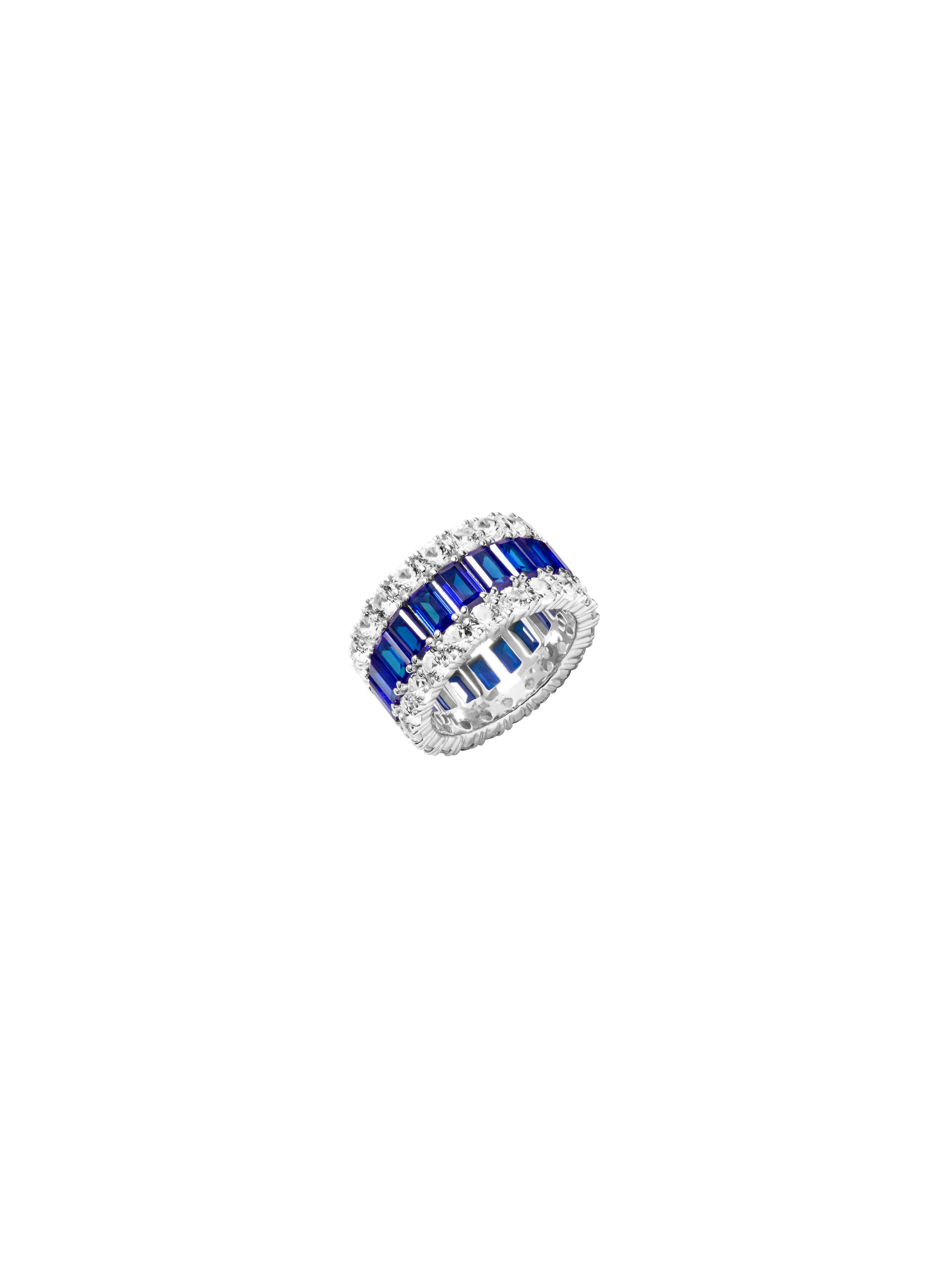 MAXIME THREE-ROW RING IN LAB BLUE SAPPHIRE AND MOISSANITE, STERLING SILVER - Image 2