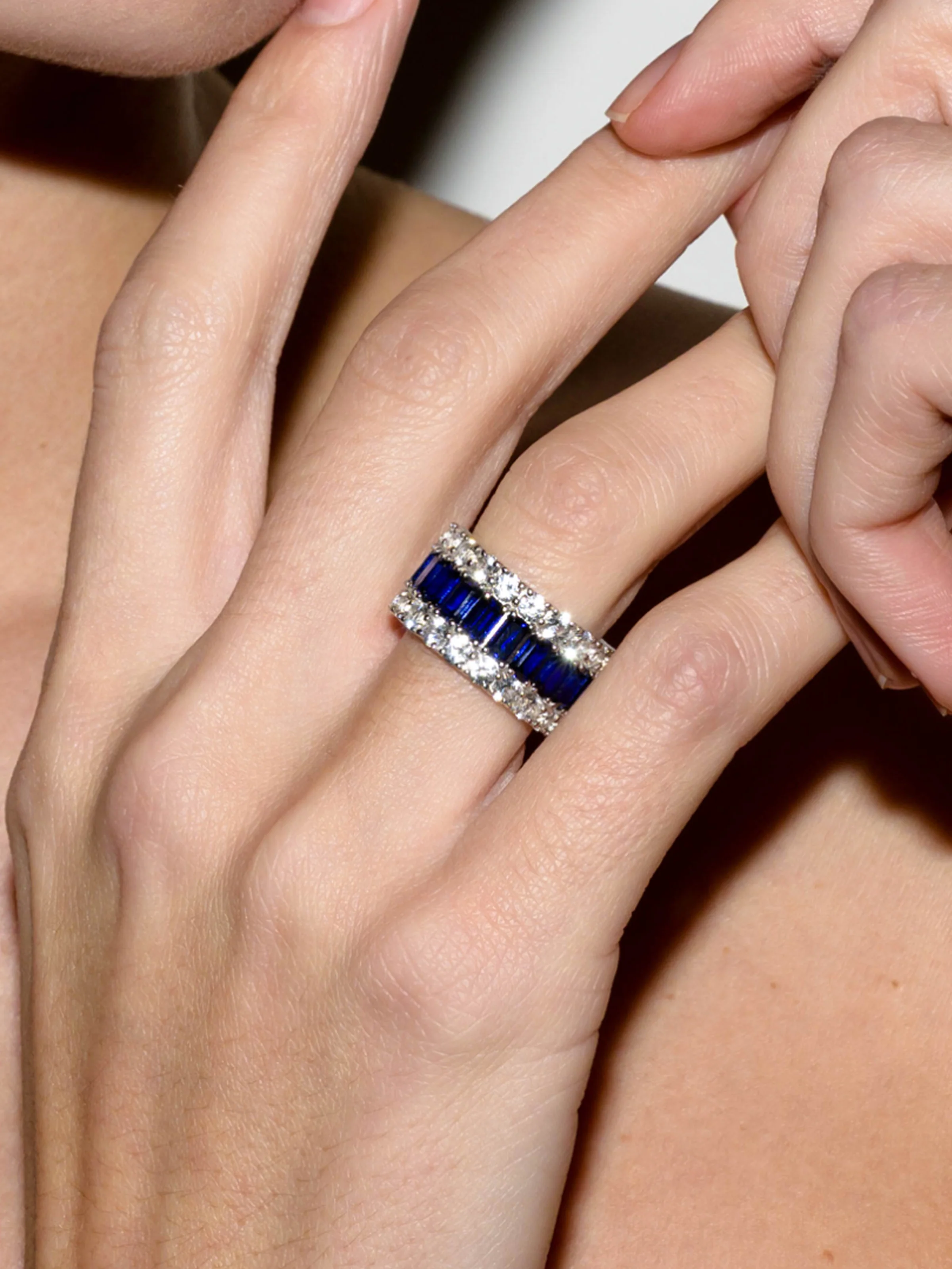 MAXIME THREE-ROW RING IN LAB BLUE SAPPHIRE AND MOISSANITE, STERLING SILVER - Image 4