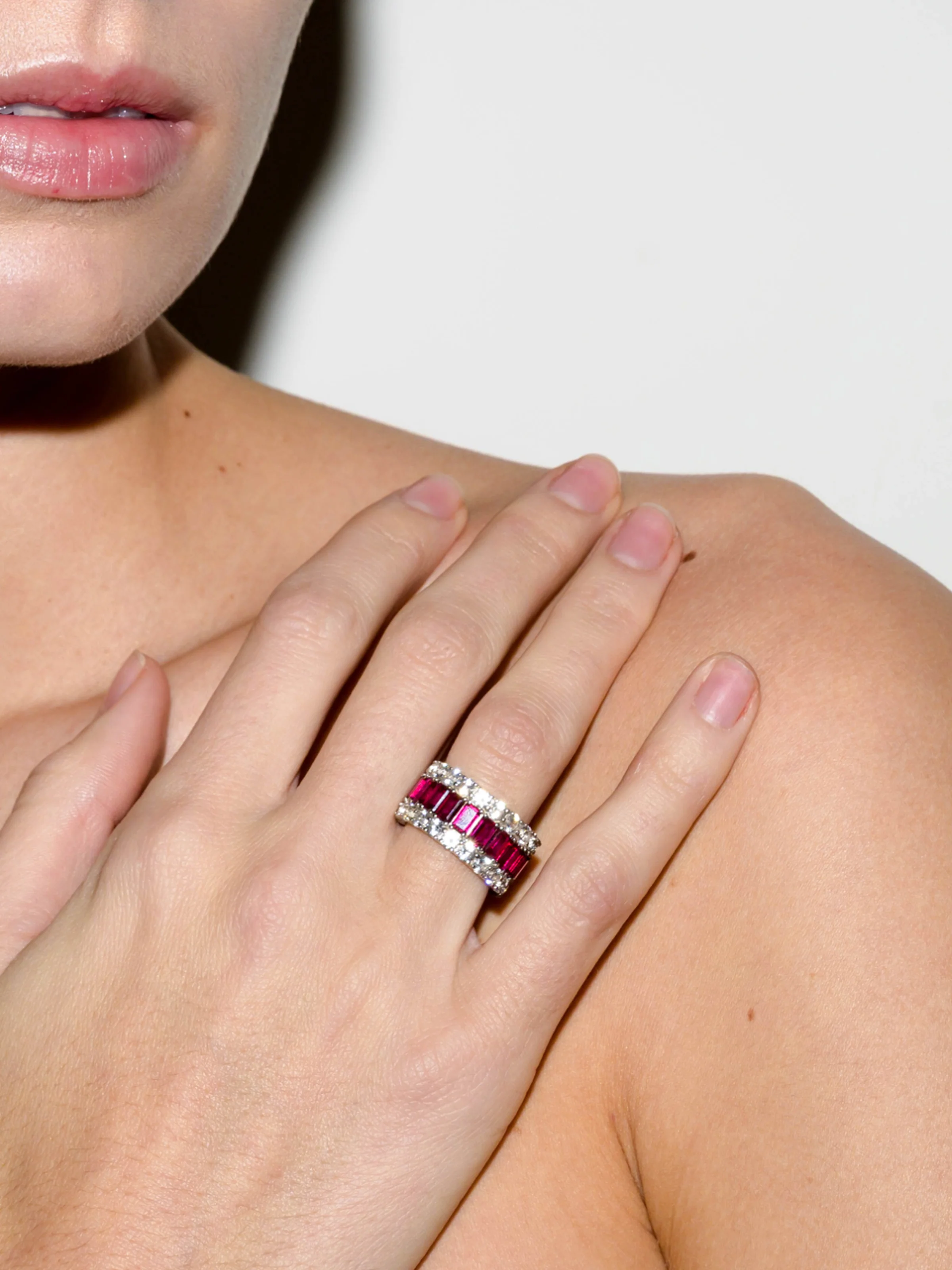 MAXIME THREE-ROW RING IN LAB RUBY AND MOISSANITE, STERLING SILVER - Image 3
