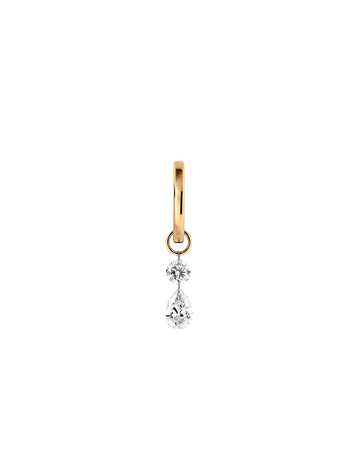 14K FLOATING ROUND & PEAR HUGGIE EARRING IN LAB DIAMOND, 14K YELLOW GOLD
