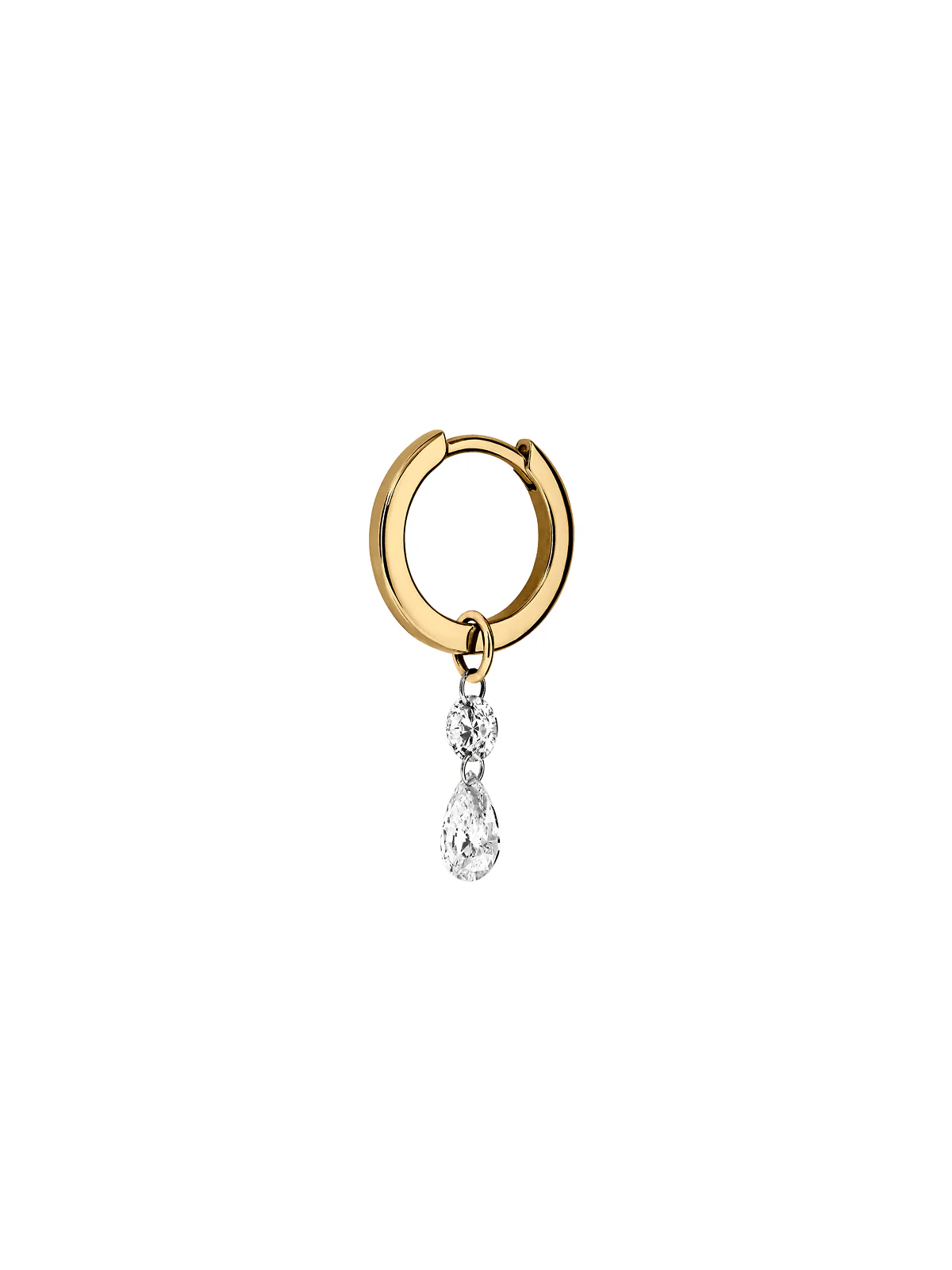 14K FLOATING ROUND & PEAR HUGGIE EARRING IN LAB DIAMOND, 14K YELLOW GOLD - Image 2